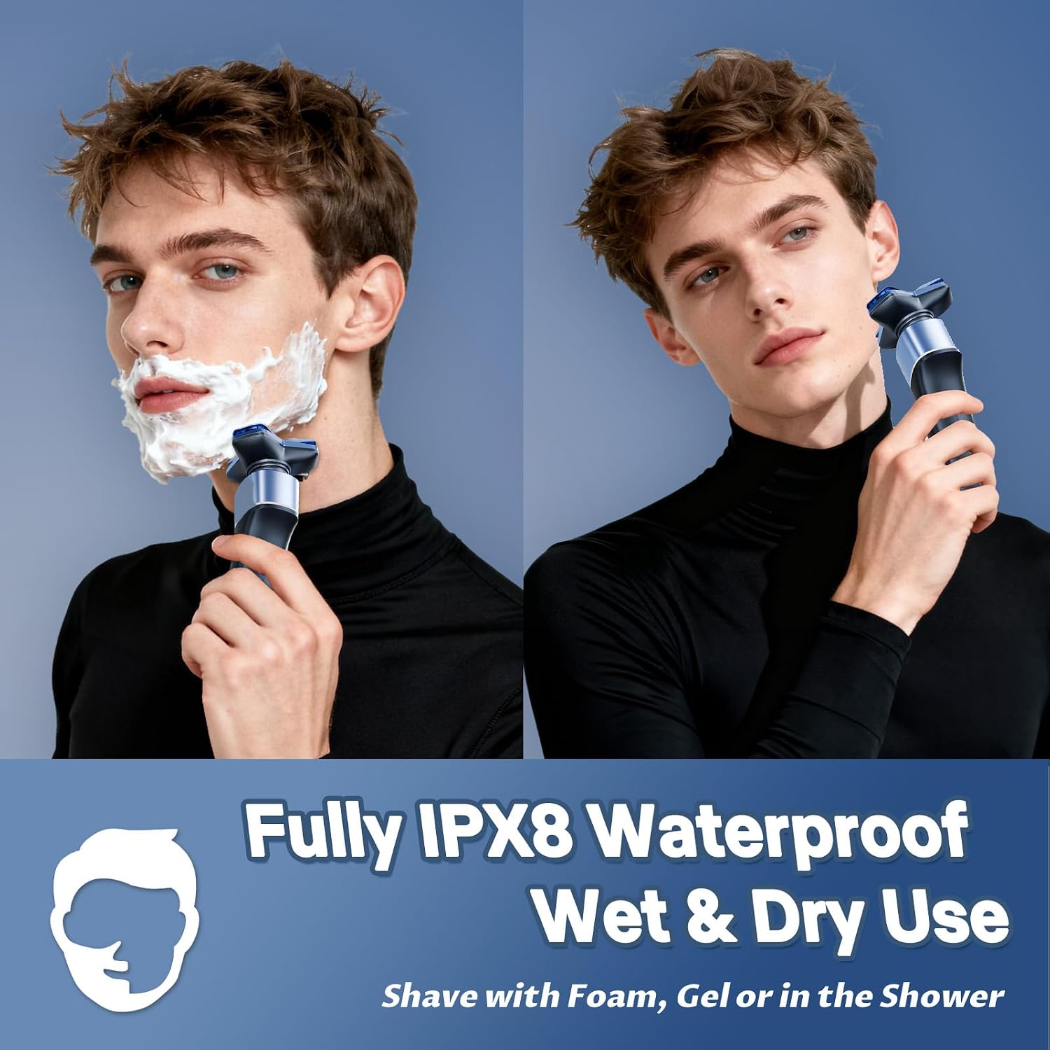 Electric Razor for Men, 3-in-1 Rotary Shaver with Hair Clipper & Nose Hair Trimmer, 10000 RPM High Speed Motor, 3D Floating Heads, USB-C Fast Charging, IPX8 Waterproof, Travel Lock, Unicorn Blue — image 6 of 7