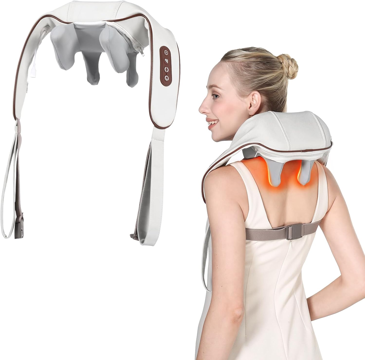4D Deep Cordless Neck Massagers Pillow,Shiatsu Shoulder Massager,Leg and Back Pain Relief Tissue Kneading,Gifts for Men or Women (Onion White)