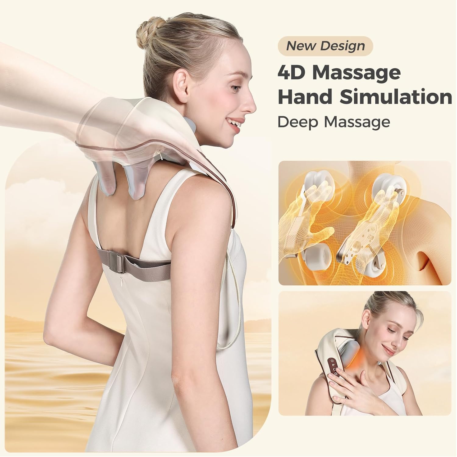 4D Deep Cordless Neck Massagers Pillow,Shiatsu Shoulder Massager,Leg and Back Pain Relief Tissue Kneading,Gifts for Men or Women (Onion White) — image 2 of 7