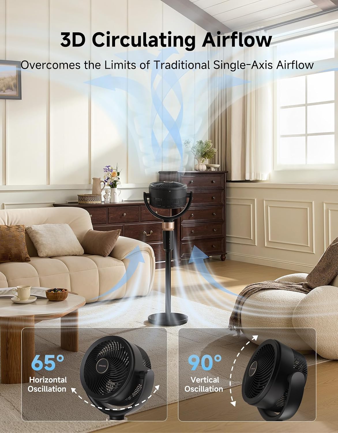DREAME Pedestal Air Circulator Fan FC15 for Bedroom, Black — image 3 of 7