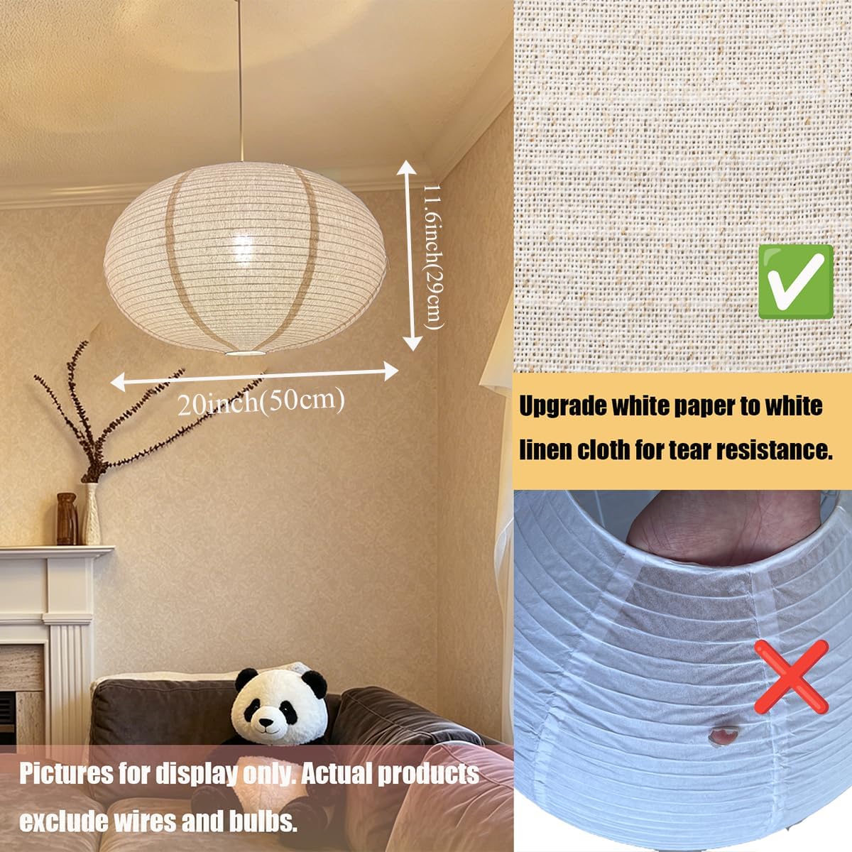 Linen Pendant Light Shade 20 inch Oblate Hanging Lamp Shade — image 2 of 7