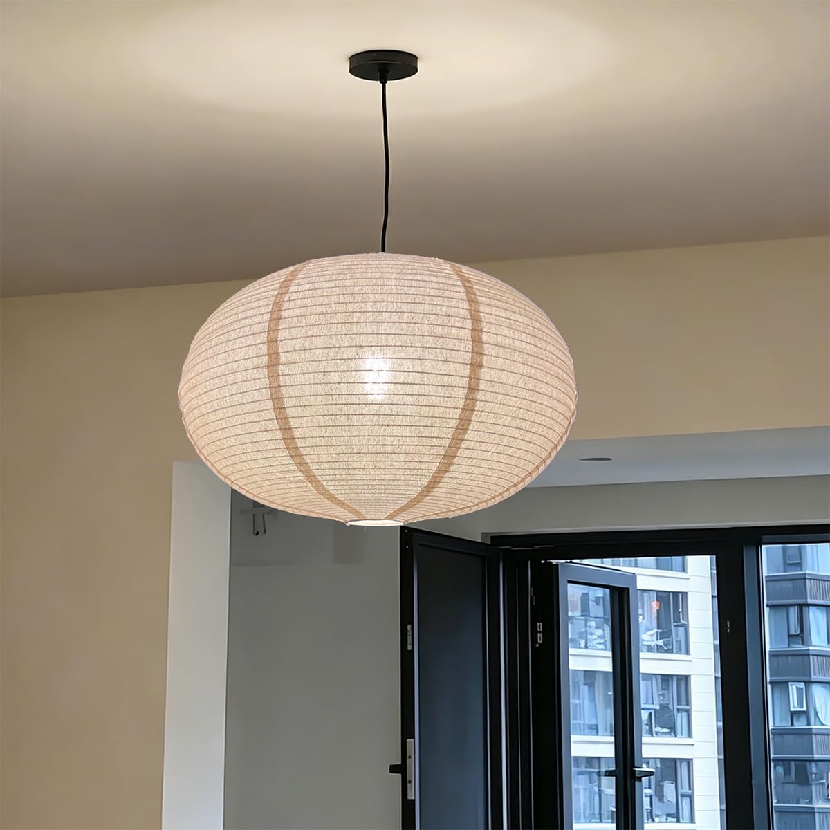 Linen Pendant Light Shade 20 inch Oblate Hanging Lamp Shade — image 3 of 7