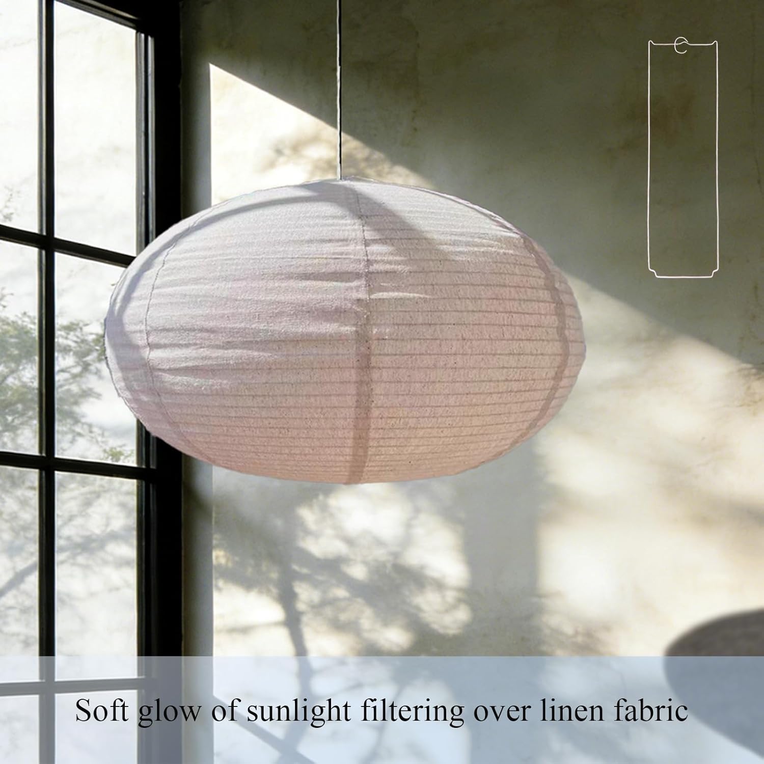 Linen Pendant Light Shade 20 inch Oblate Hanging Lamp Shade — image 4 of 7