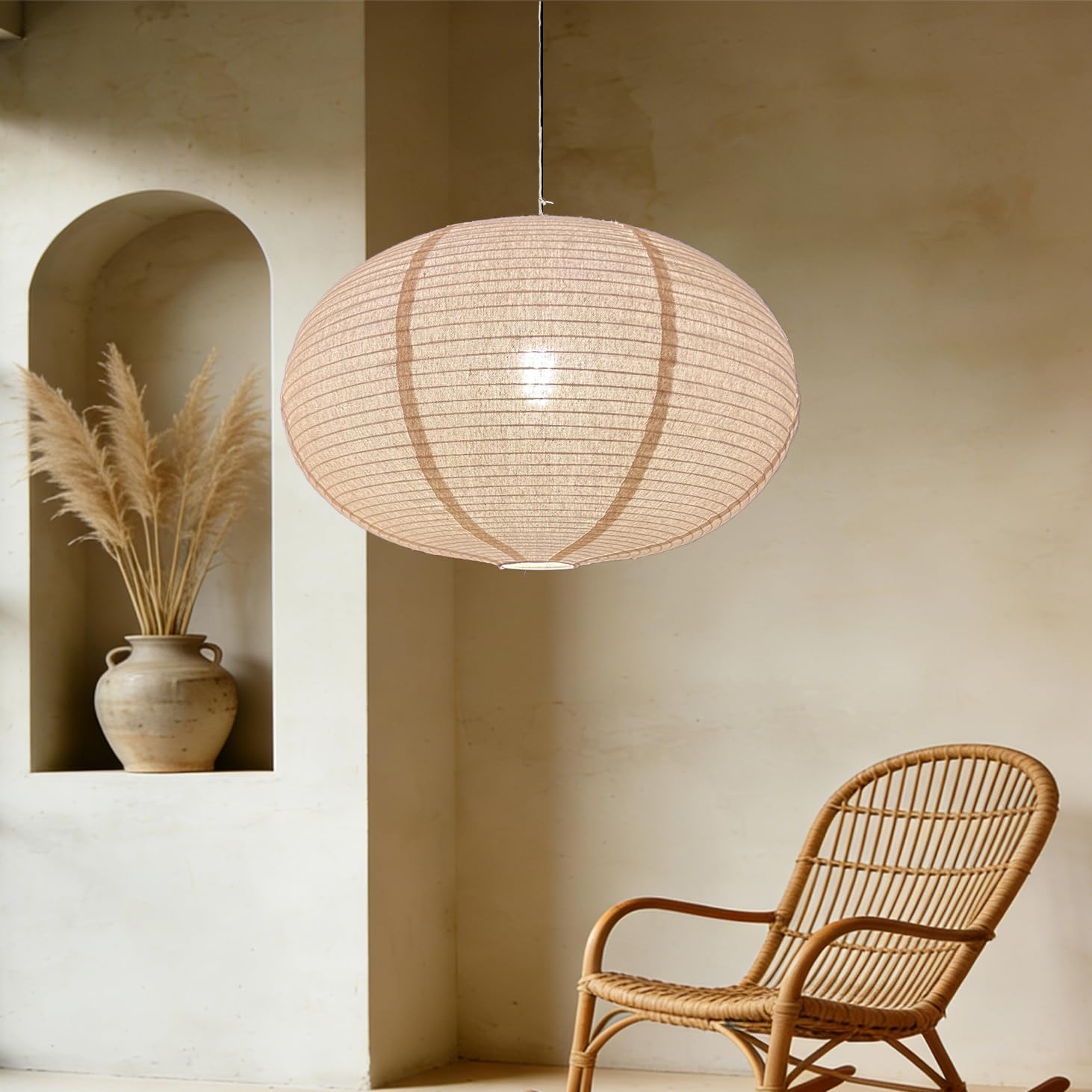 Linen Pendant Light Shade 20 inch Oblate Hanging Lamp Shade — image 5 of 7