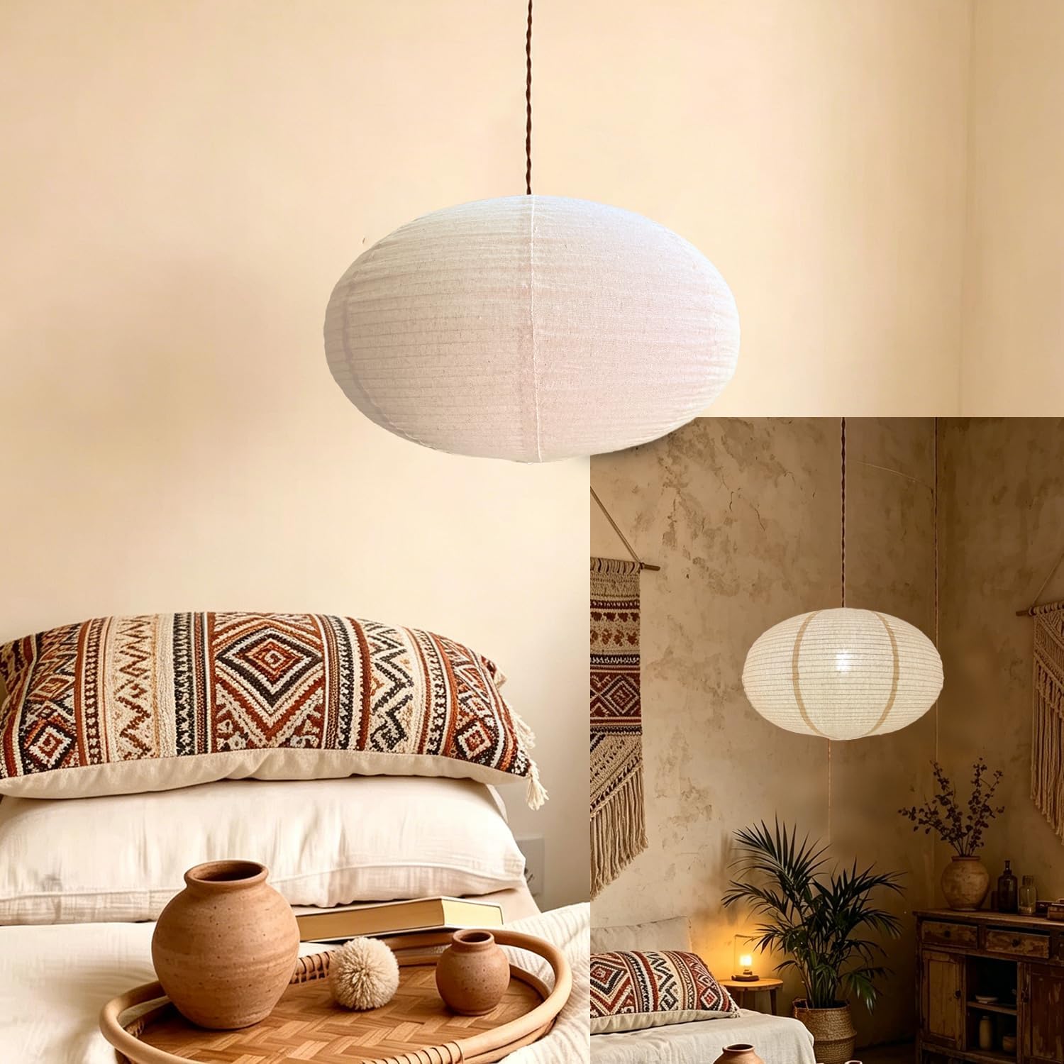 Linen Pendant Light Shade 20 inch Oblate Hanging Lamp Shade — image 7 of 7