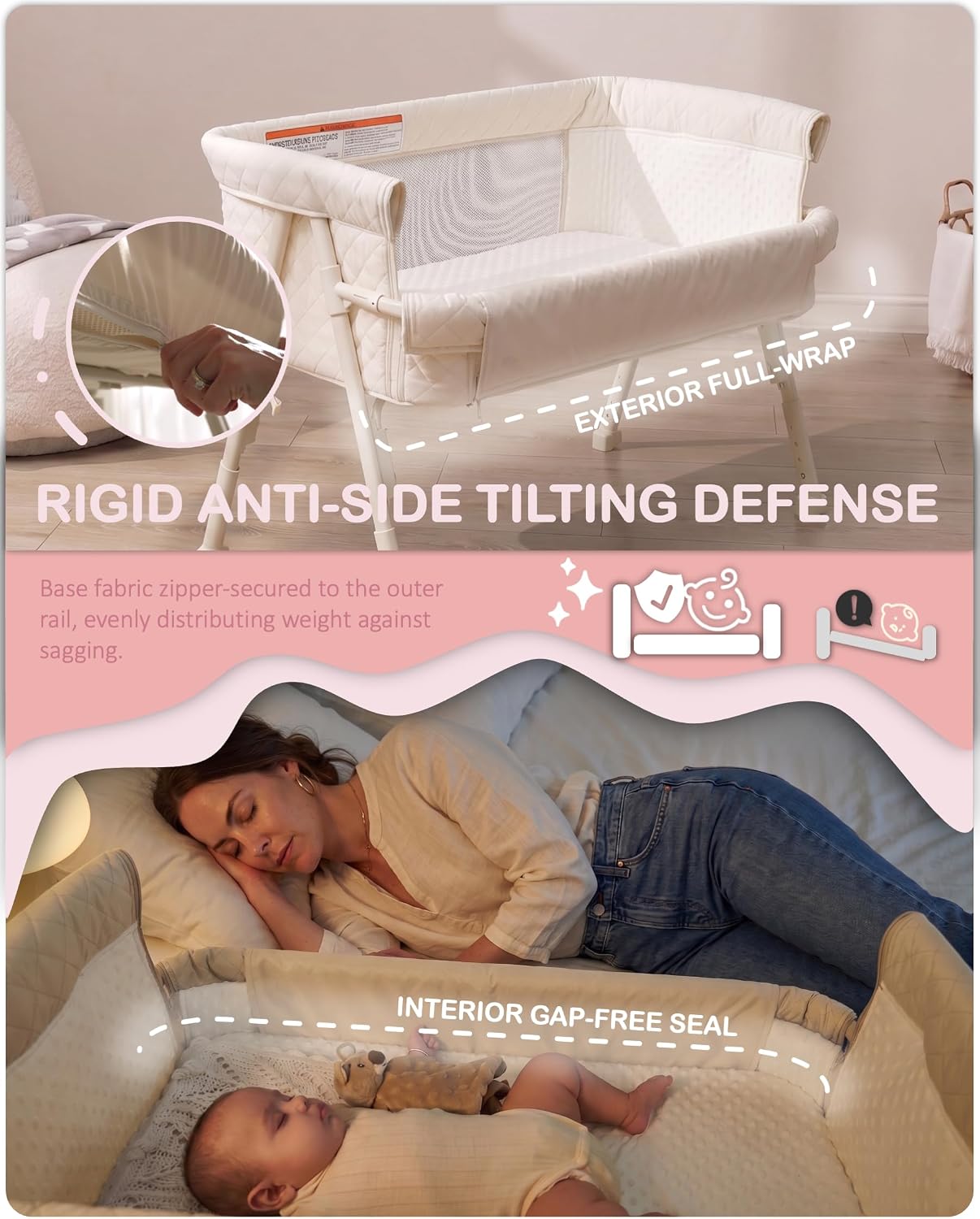 Bassinet Bedside Sleeper, Baby Crib for Newborn, Baby Bassinets Bedside Sleeper with 4 Auto-Lock & Adjustable Height, Breathable Mesh & Mattress, Bedside Bassinet — image 3 of 7
