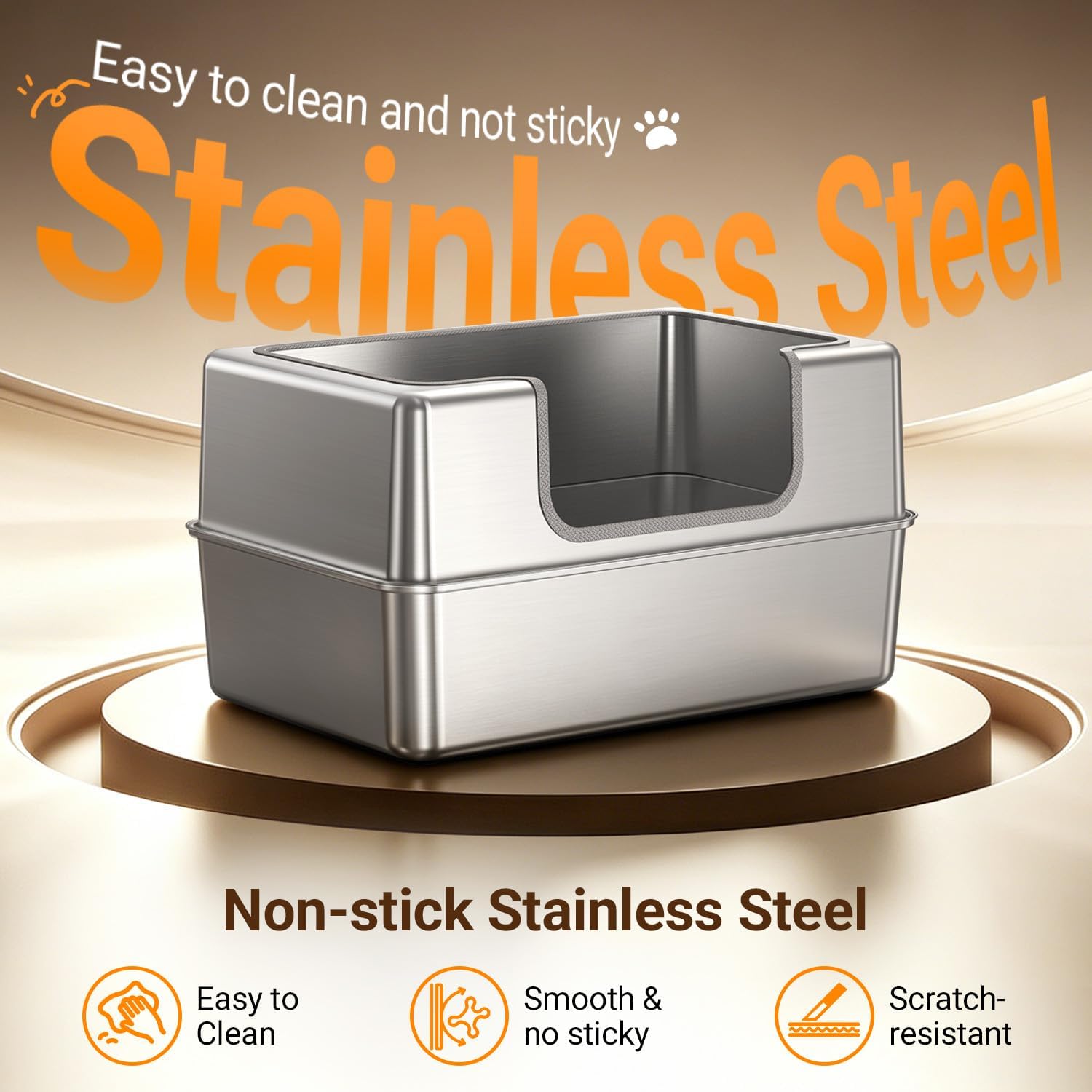 Non-Stick Entirely Stainless Steel Litter Box Splash-Proof & Leak-Proof — image 3 of 7