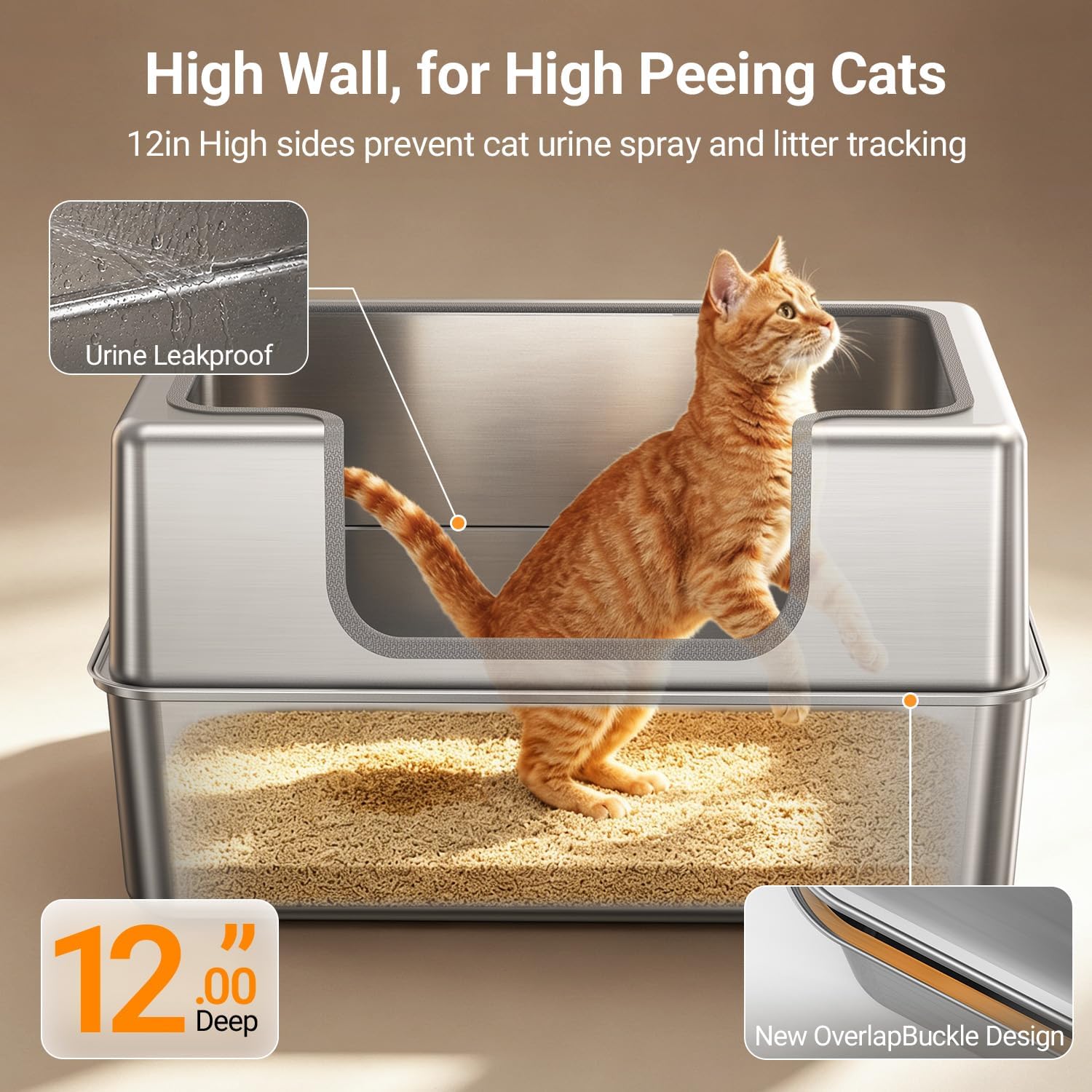 Non-Stick Entirely Stainless Steel Litter Box Splash-Proof & Leak-Proof — image 4 of 7