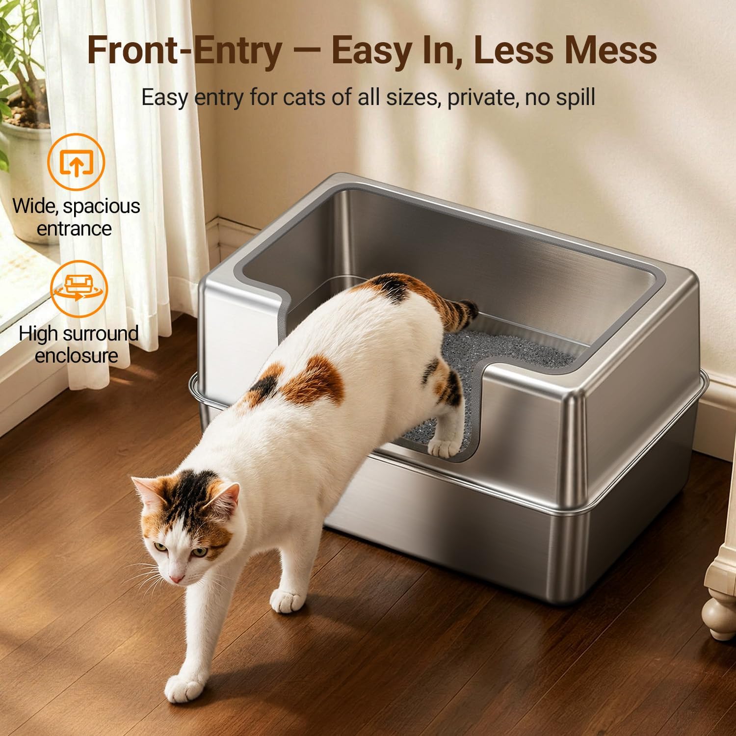 Non-Stick Entirely Stainless Steel Litter Box Splash-Proof & Leak-Proof — image 5 of 7