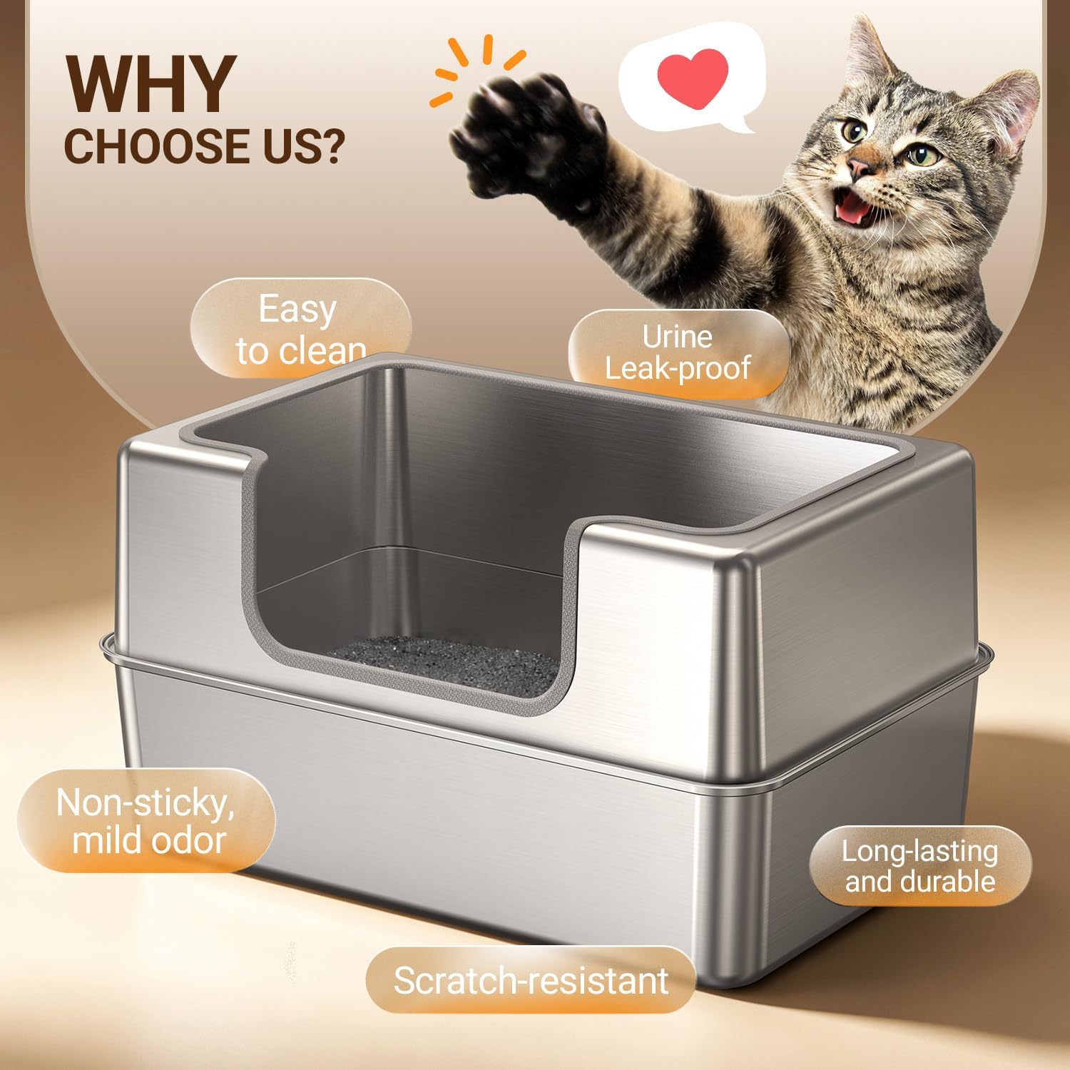 Non-Stick Entirely Stainless Steel Litter Box Splash-Proof & Leak-Proof — image 6 of 7