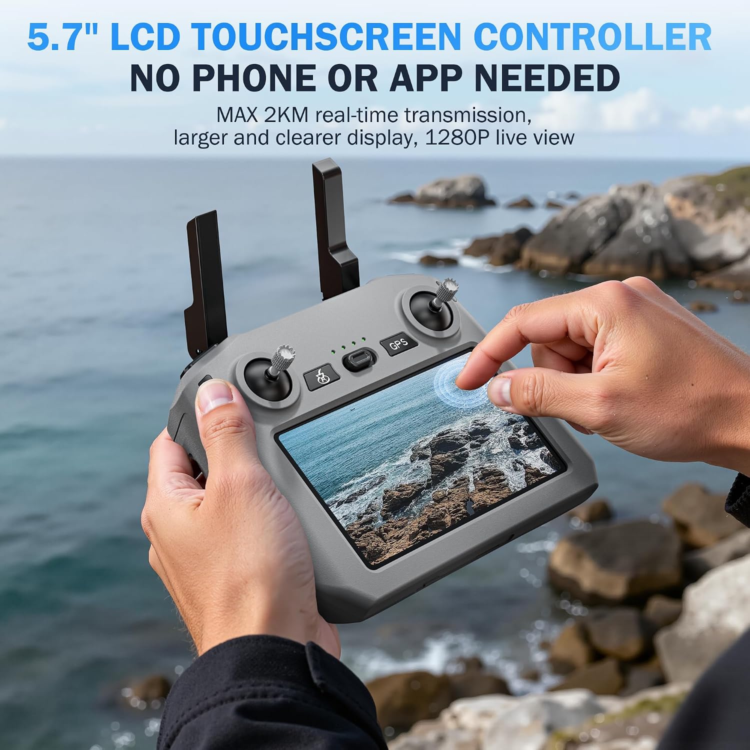4K GPS Drone with 5.7" FPV Touchscreen, 100-Min Flight, Follow, Auto Return — image 5 of 7