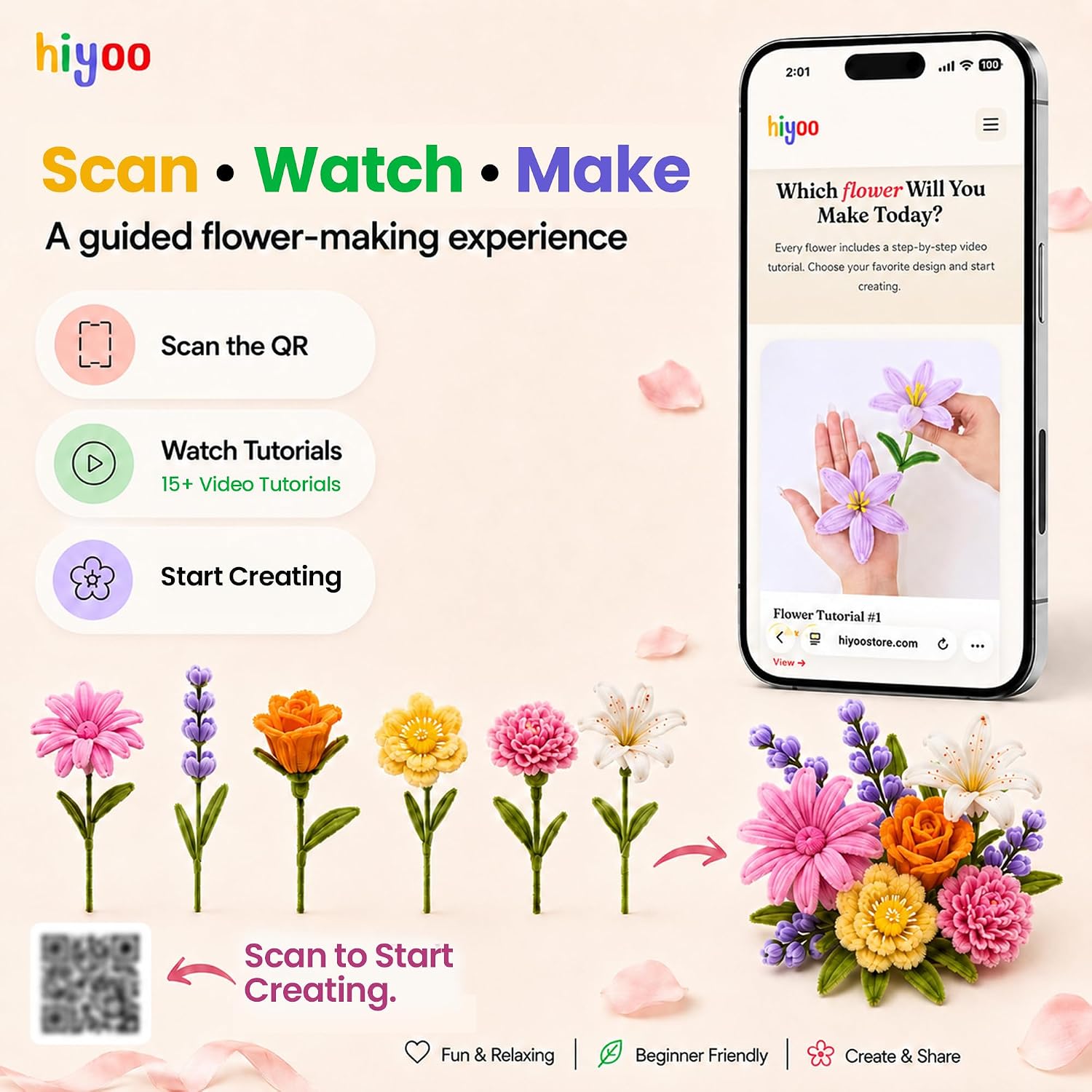 800PCS 13CLR Pipe Cleaner Flower Craft Kit with Vase Card & Video Tutorials — image 3 of 7