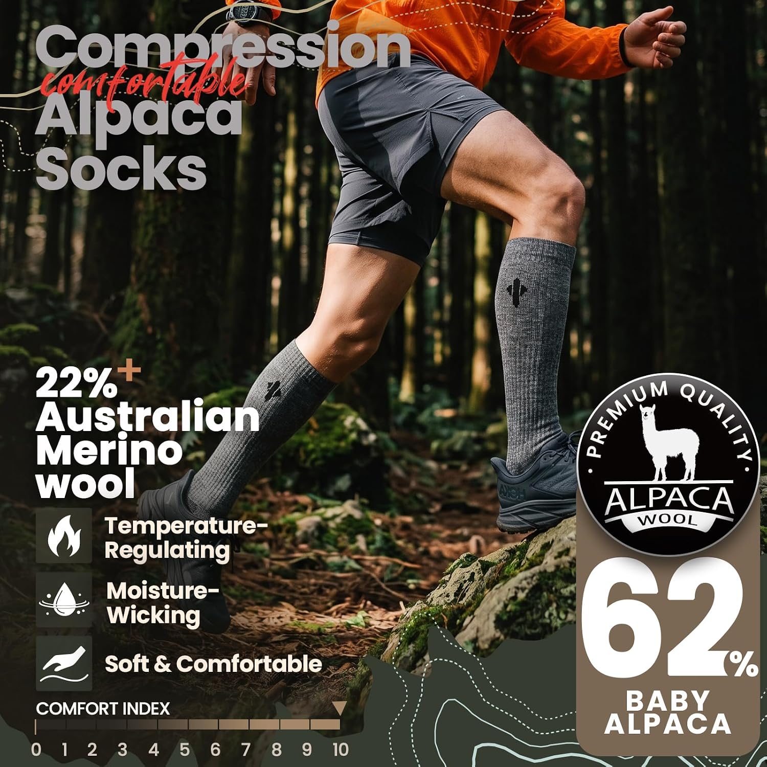 Alpaca Compression Socks for Men & Women, 15-20 mmHg Knee High Graduated Circulation Support, Moisture Wicking — image 2 of 6