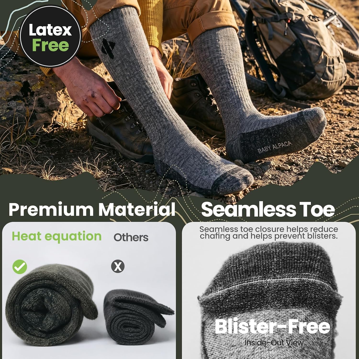 Alpaca Compression Socks for Men & Women, 15-20 mmHg Knee High Graduated Circulation Support, Moisture Wicking — image 5 of 6