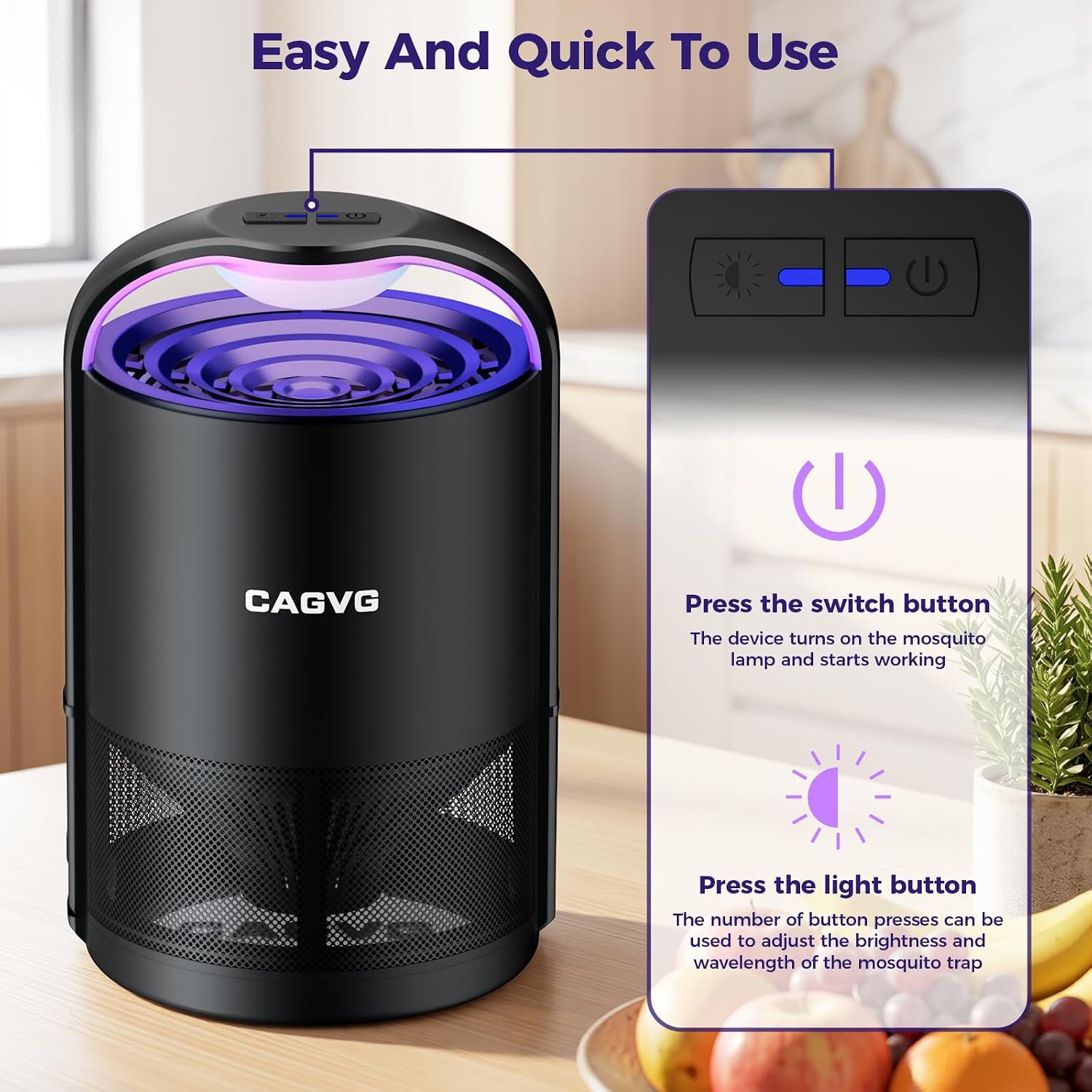 Fly Trap Indoor, Fruit Fly Traps for Indoors Suction & Adjust Light, Black — image 4 of 7