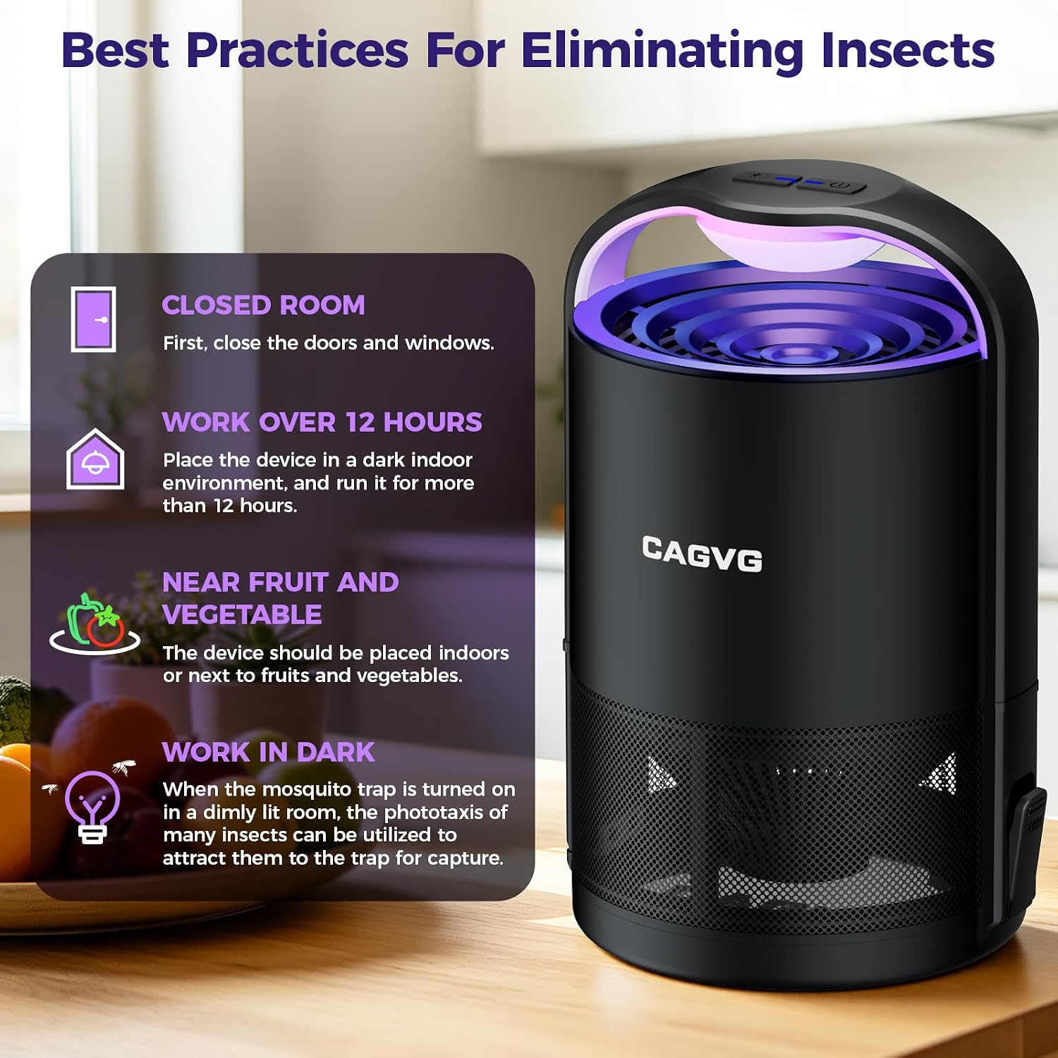 Fly Trap Indoor, Fruit Fly Traps for Indoors Suction & Adjust Light, Black — image 5 of 7