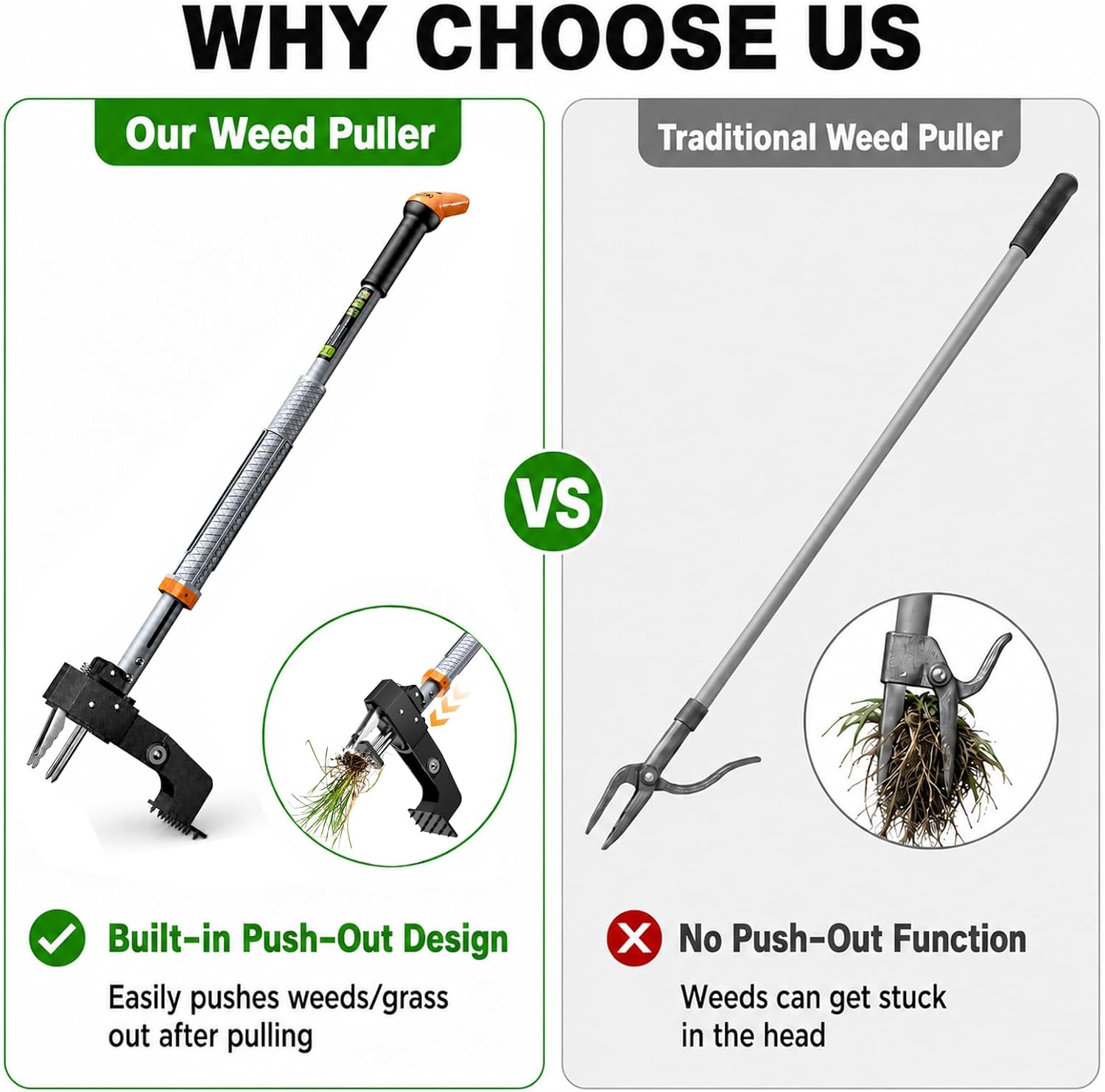 Weed Puller Tool, 4-Claw Steel Head Stand Up Weeder, 39"-46" Adjustable Handle & Easy Eject, Root Weed Remover for Dandelion, Thistle & Crabgrass, No Bending — image 2 of 8