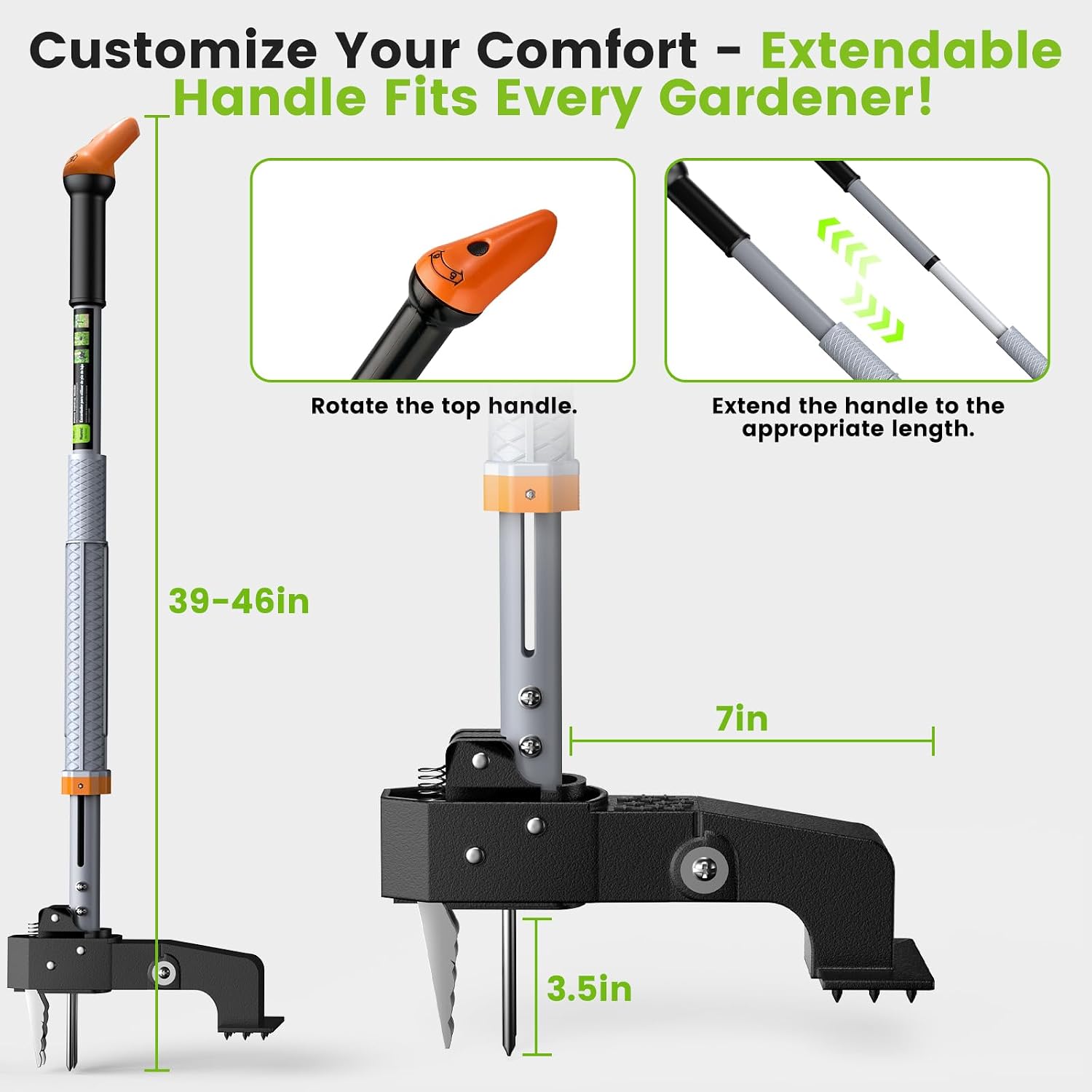 Weed Puller Tool, 4-Claw Steel Head Stand Up Weeder, 39"-46" Adjustable Handle & Easy Eject, Root Weed Remover for Dandelion, Thistle & Crabgrass, No Bending — image 3 of 8