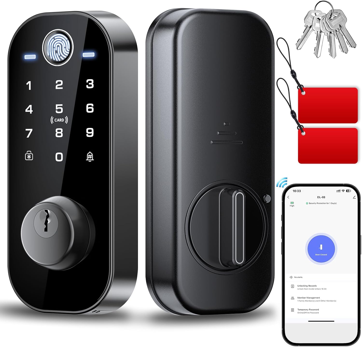 DL08 Fingerprint Keyless Entry Door Locks for Front Door, Black