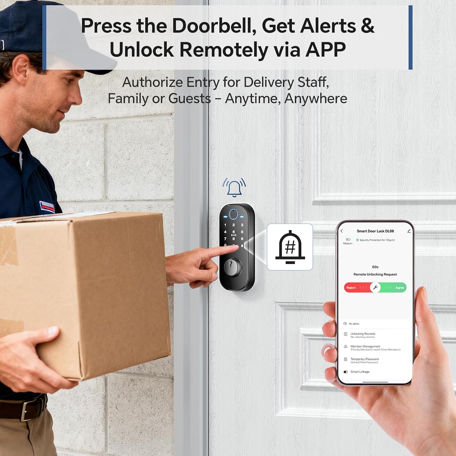 DL08 Fingerprint Keyless Entry Door Locks for Front Door, Black — image 2 of 8