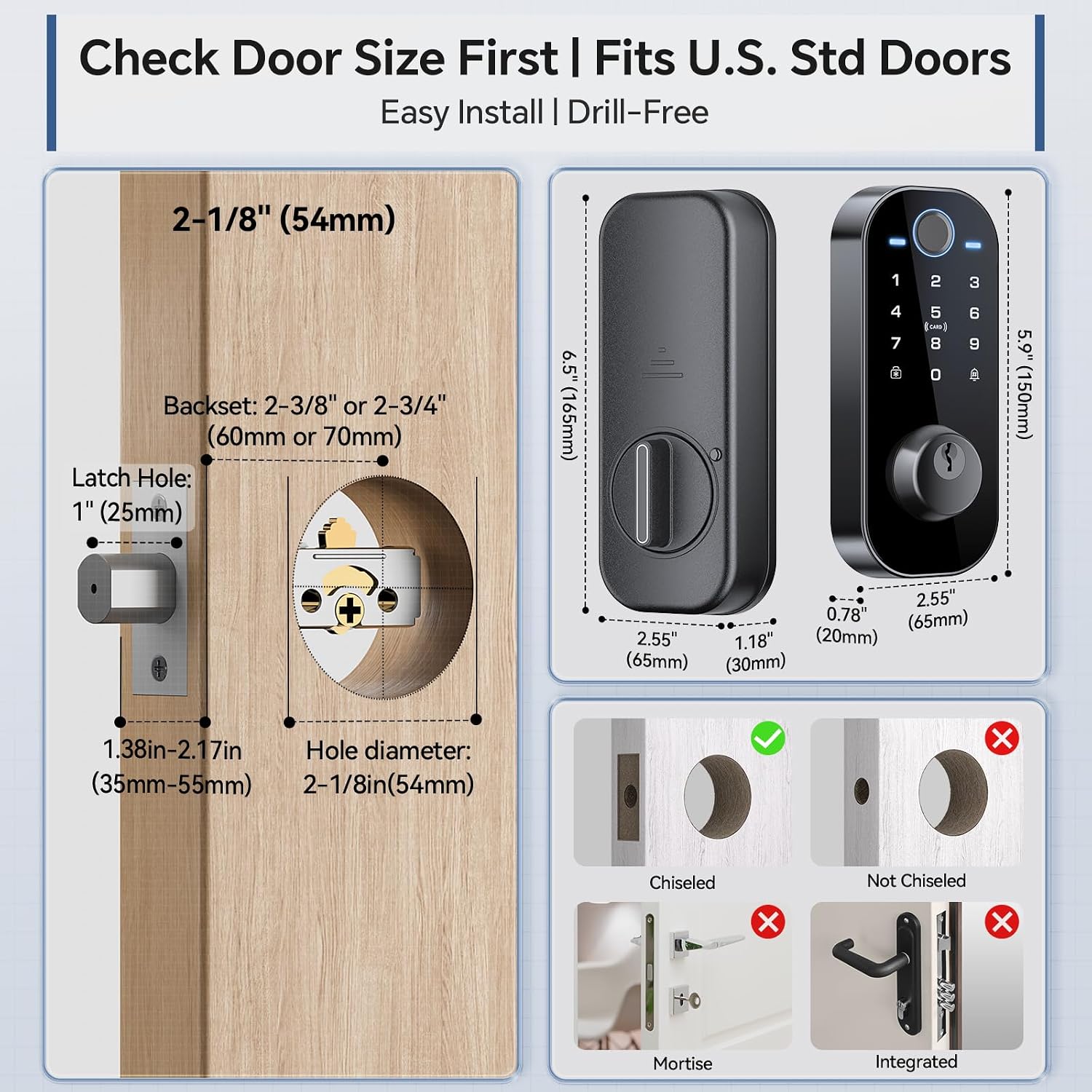 DL08 Fingerprint Keyless Entry Door Locks for Front Door, Black — image 5 of 8