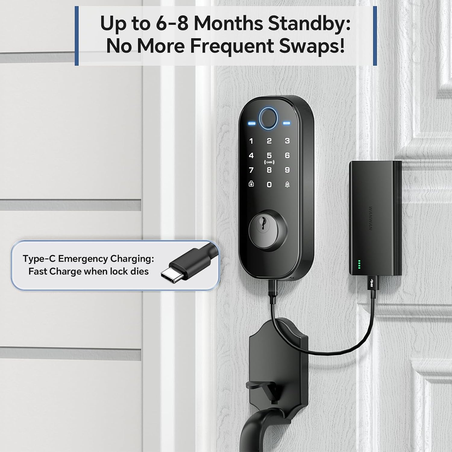 DL08 Fingerprint Keyless Entry Door Locks for Front Door, Black — image 7 of 8