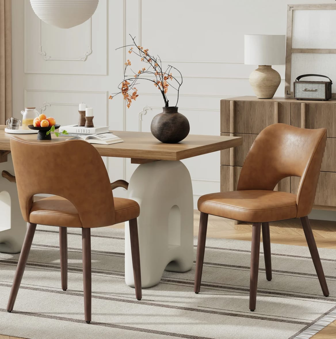 Modern Upholstered Dining Chair with Solid Wood Legs (Set of 2)