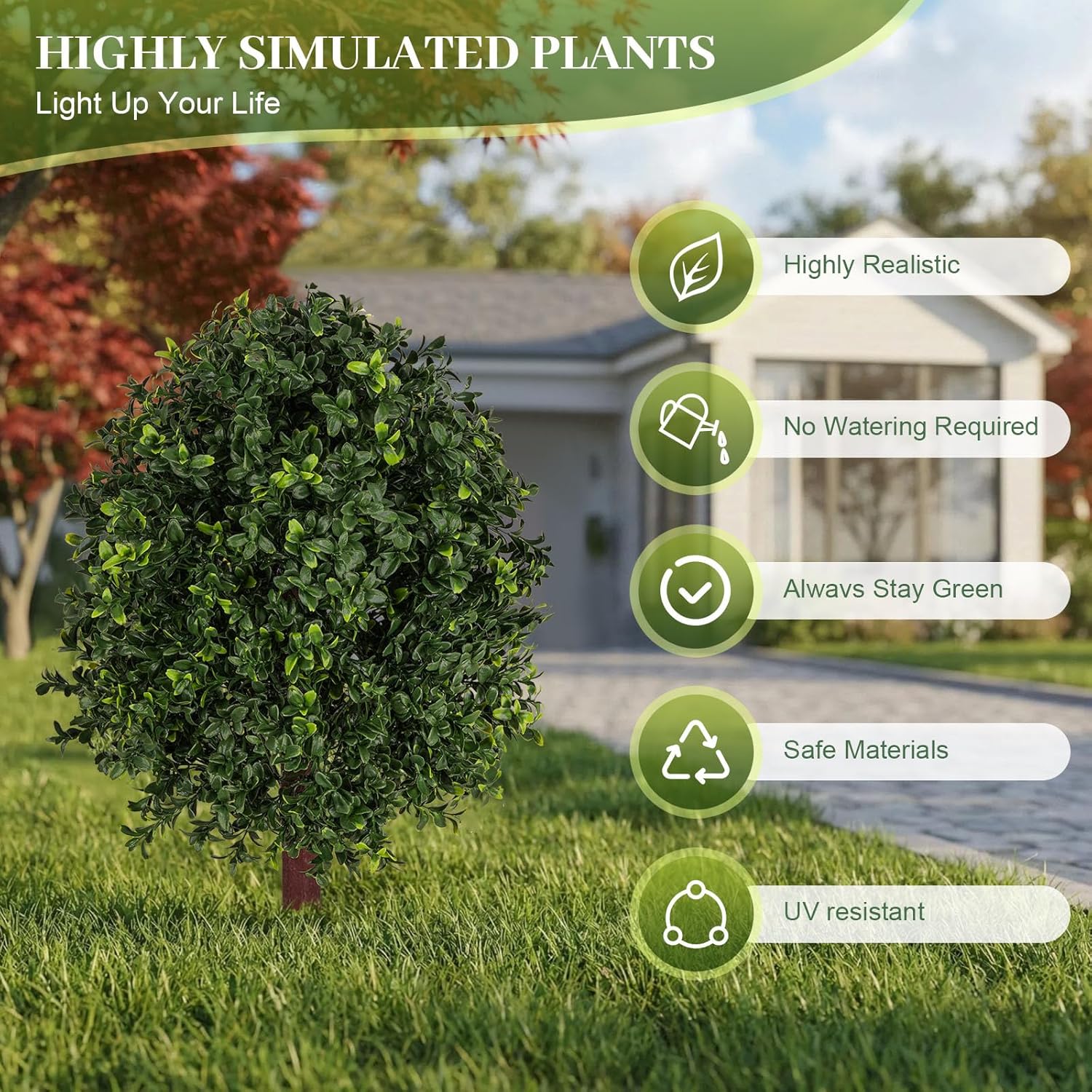 27.5" Artificial Boxwood Topiary Ball Tree Set of 2, UV Resistant Fake Boxwood Shrubs with Stainless Steel Ground Stake, Faux Evergreen Outdoor Plants for Front Porch, Patio & Garden Décor — image 3 of 8