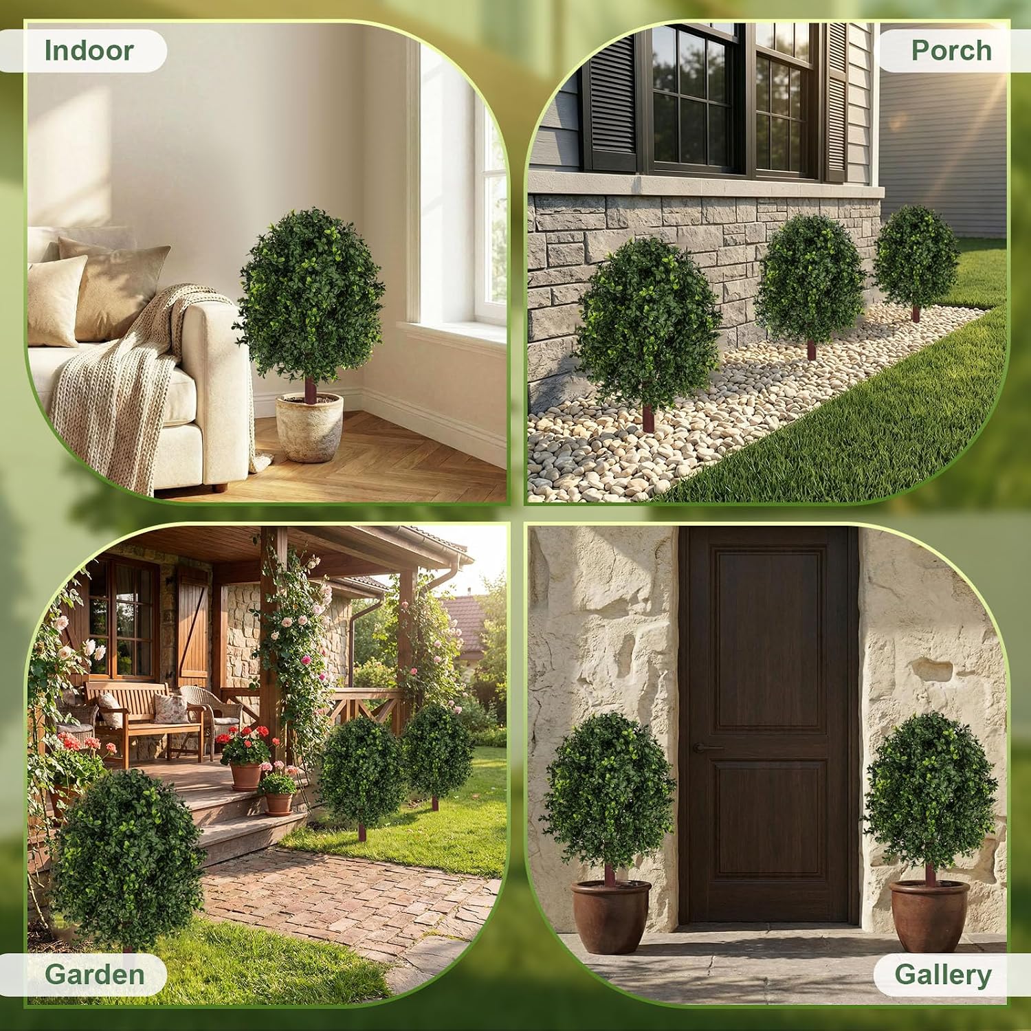 27.5" Artificial Boxwood Topiary Ball Tree Set of 2, UV Resistant Fake Boxwood Shrubs with Stainless Steel Ground Stake, Faux Evergreen Outdoor Plants for Front Porch, Patio & Garden Décor — image 4 of 8