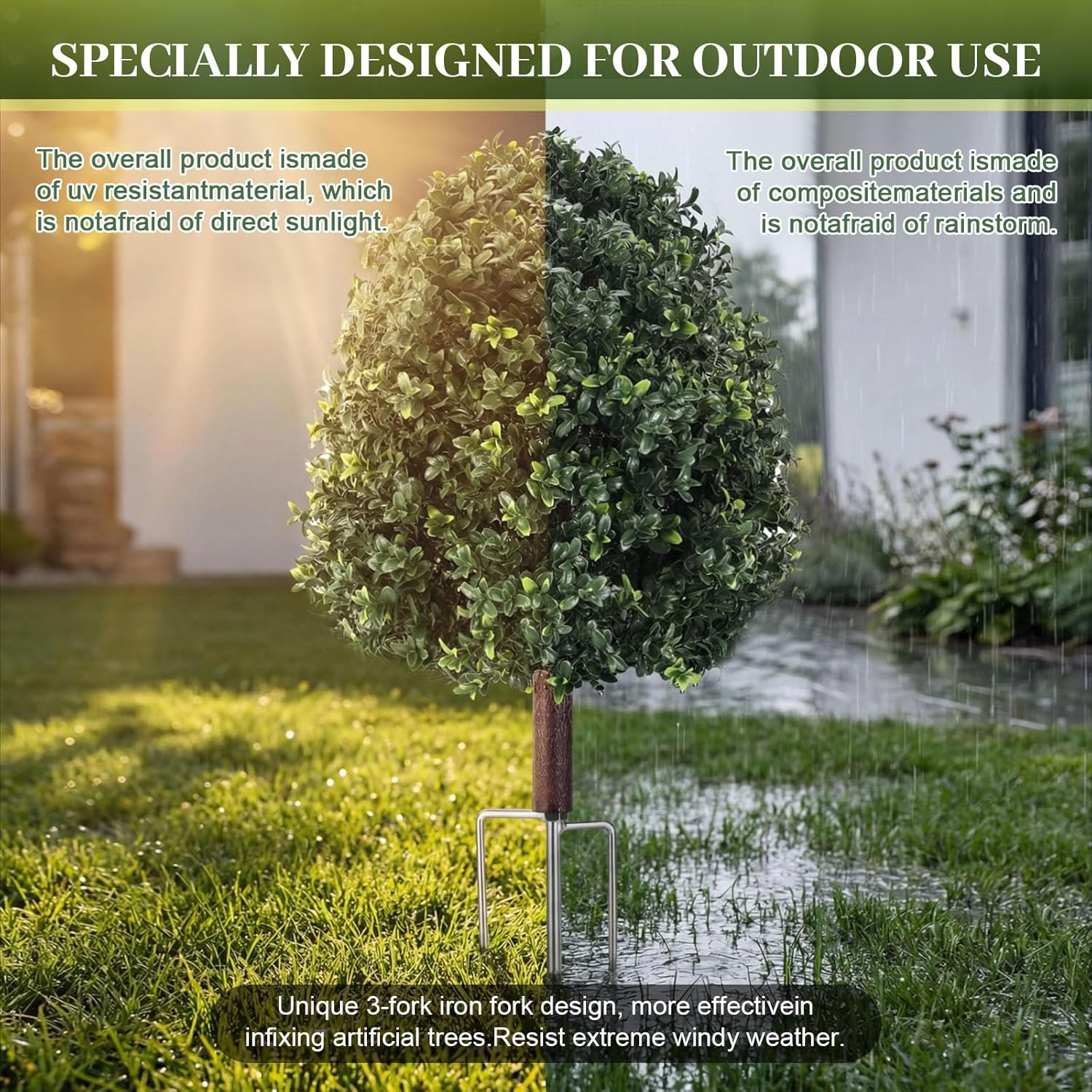 27.5" Artificial Boxwood Topiary Ball Tree Set of 2, UV Resistant Fake Boxwood Shrubs with Stainless Steel Ground Stake, Faux Evergreen Outdoor Plants for Front Porch, Patio & Garden Décor — image 5 of 8