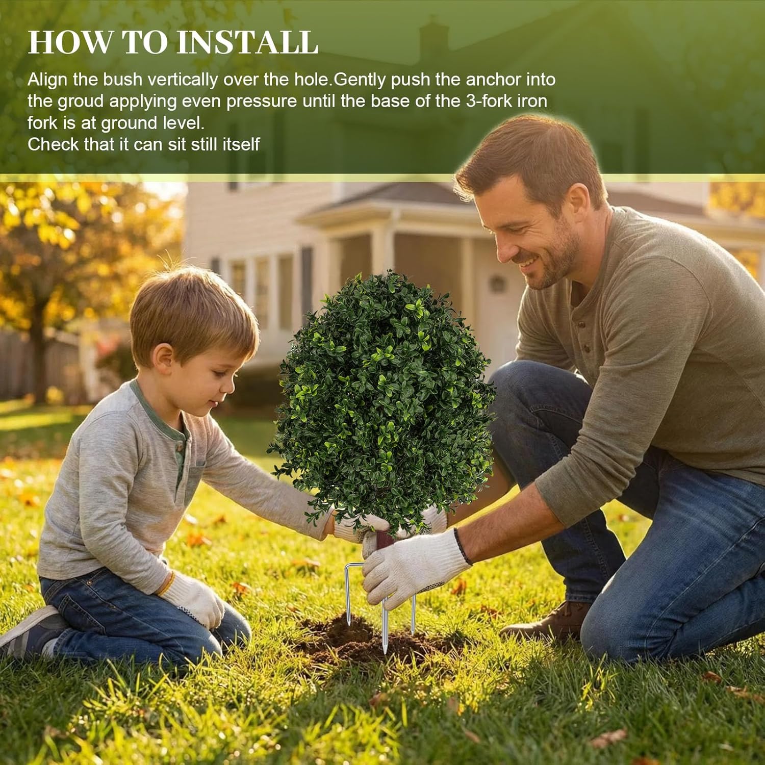 27.5" Artificial Boxwood Topiary Ball Tree Set of 2, UV Resistant Fake Boxwood Shrubs with Stainless Steel Ground Stake, Faux Evergreen Outdoor Plants for Front Porch, Patio & Garden Décor — image 6 of 8