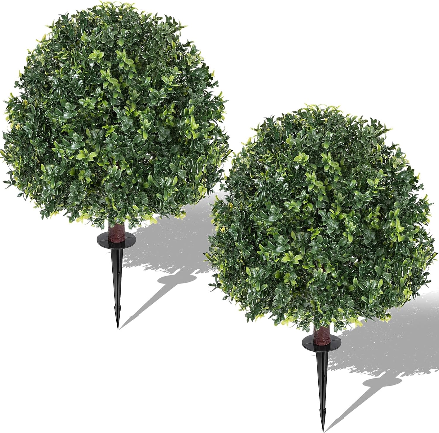 27.5" Artificial Boxwood Topiary Ball Tree Set of 2, UV Resistant Fake Boxwood Shrubs with Stainless Steel Ground Stake, Faux Evergreen Outdoor Plants for Front Porch, Patio & Garden Décor — image 8 of 8