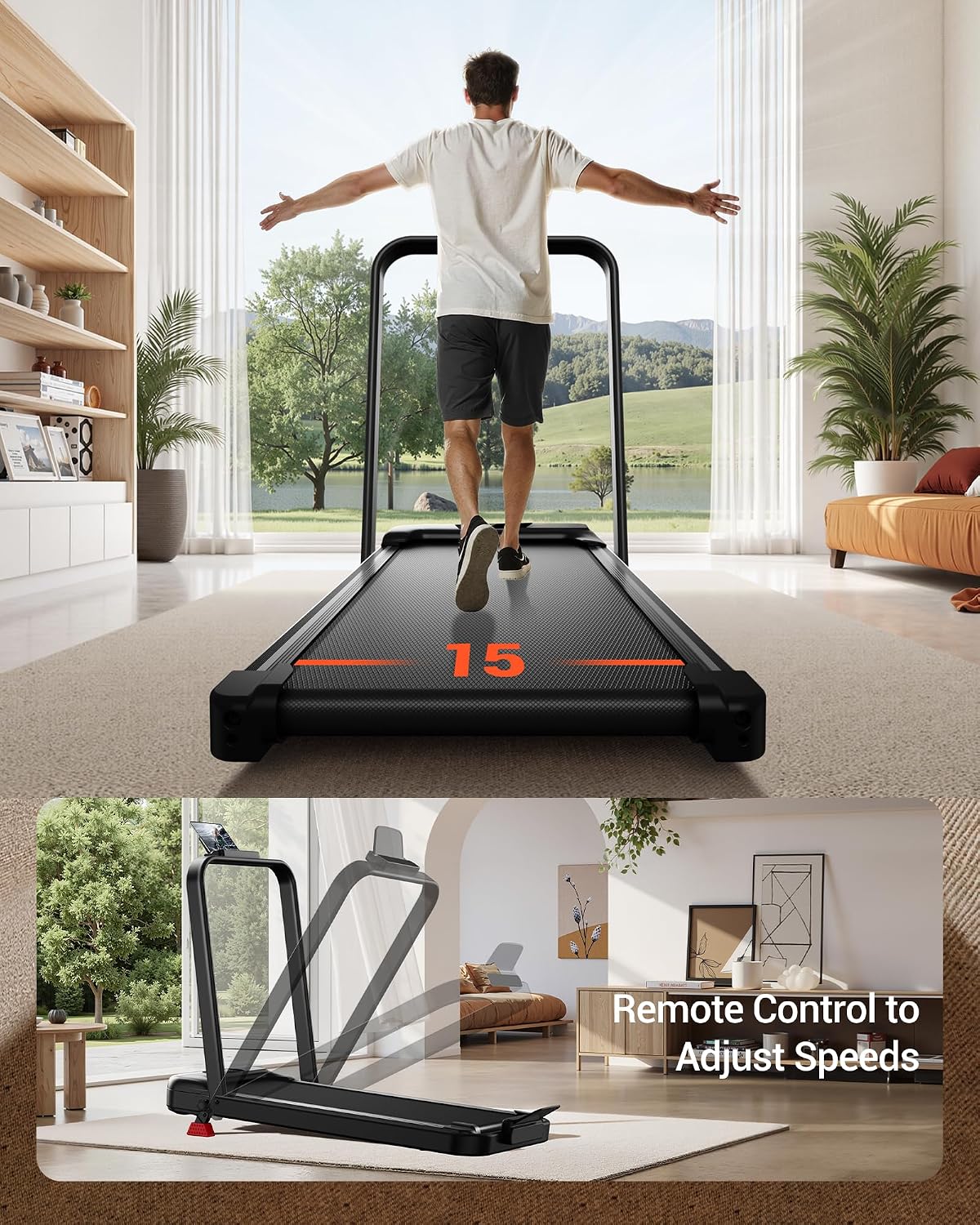 Walking Pad Treadmill with Handle Bar - 2.5HP Quiet Folding Treadmill for Home Office Under Desk Portable Walking Pad with 15% Incline 300LBS Capacity — image 4 of 7