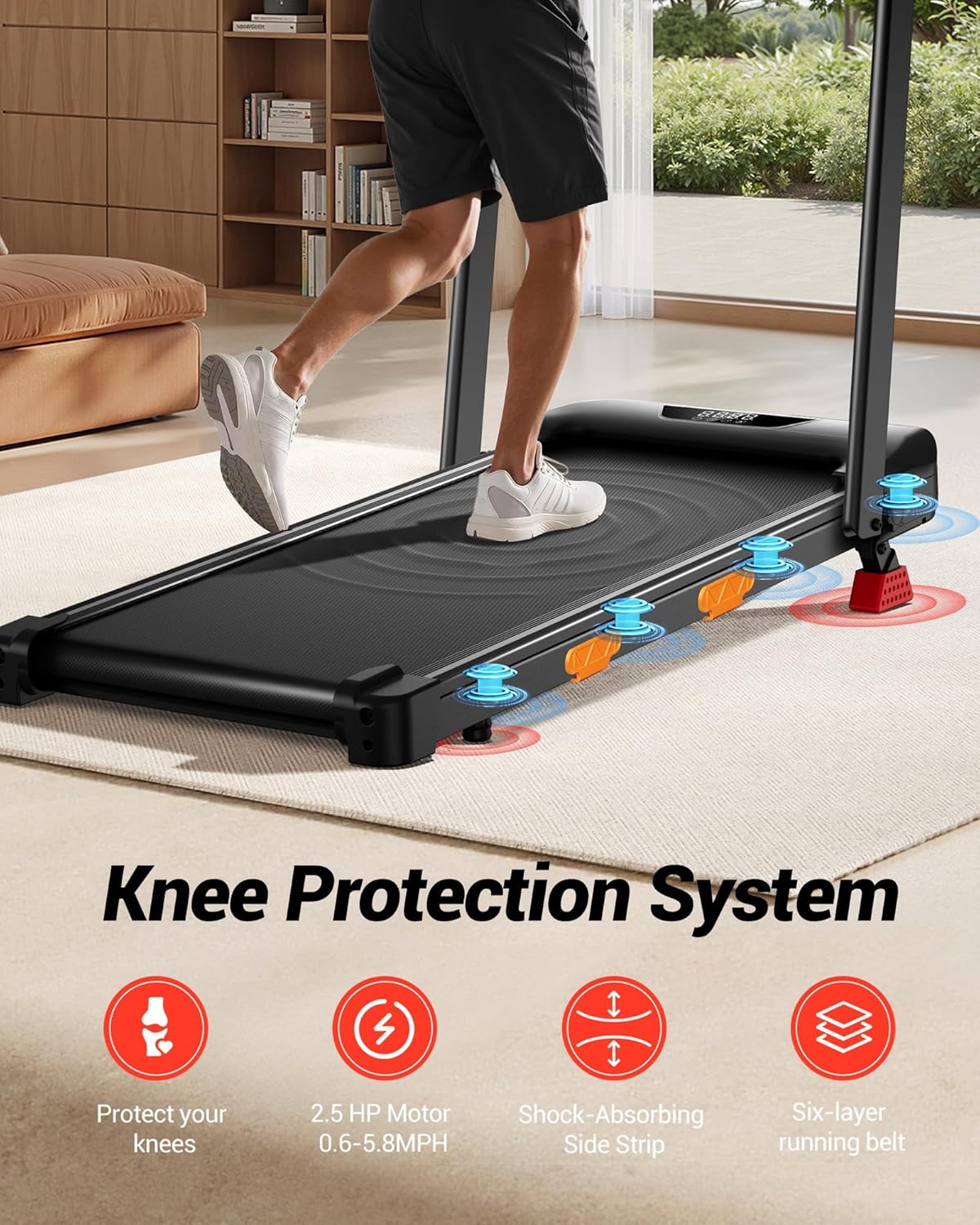 Walking Pad Treadmill with Handle Bar - 2.5HP Quiet Folding Treadmill for Home Office Under Desk Portable Walking Pad with 15% Incline 300LBS Capacity — image 5 of 7