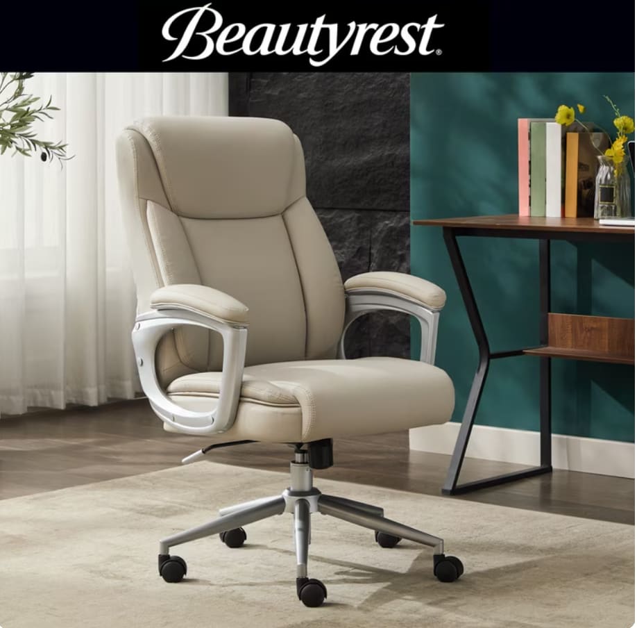 Beautyrest Beyla Ergonomic Manager Office Chair with Padded Armrest for Teens and Adults, Ivory