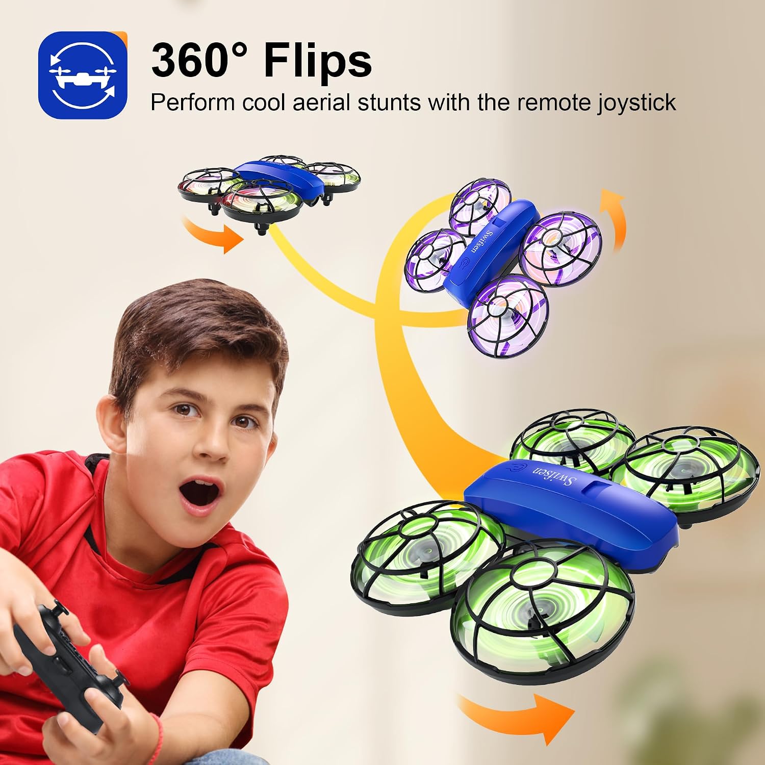 Drones for Kids with Camera,Rc Drone Indoor Small Helicopter,Birthday Gifts for Boys and Girls Beginners Friendly,Mini Quadcopter Toy With 2 Batteries,Propeller Protect,Altitude Hold — image 5 of 6