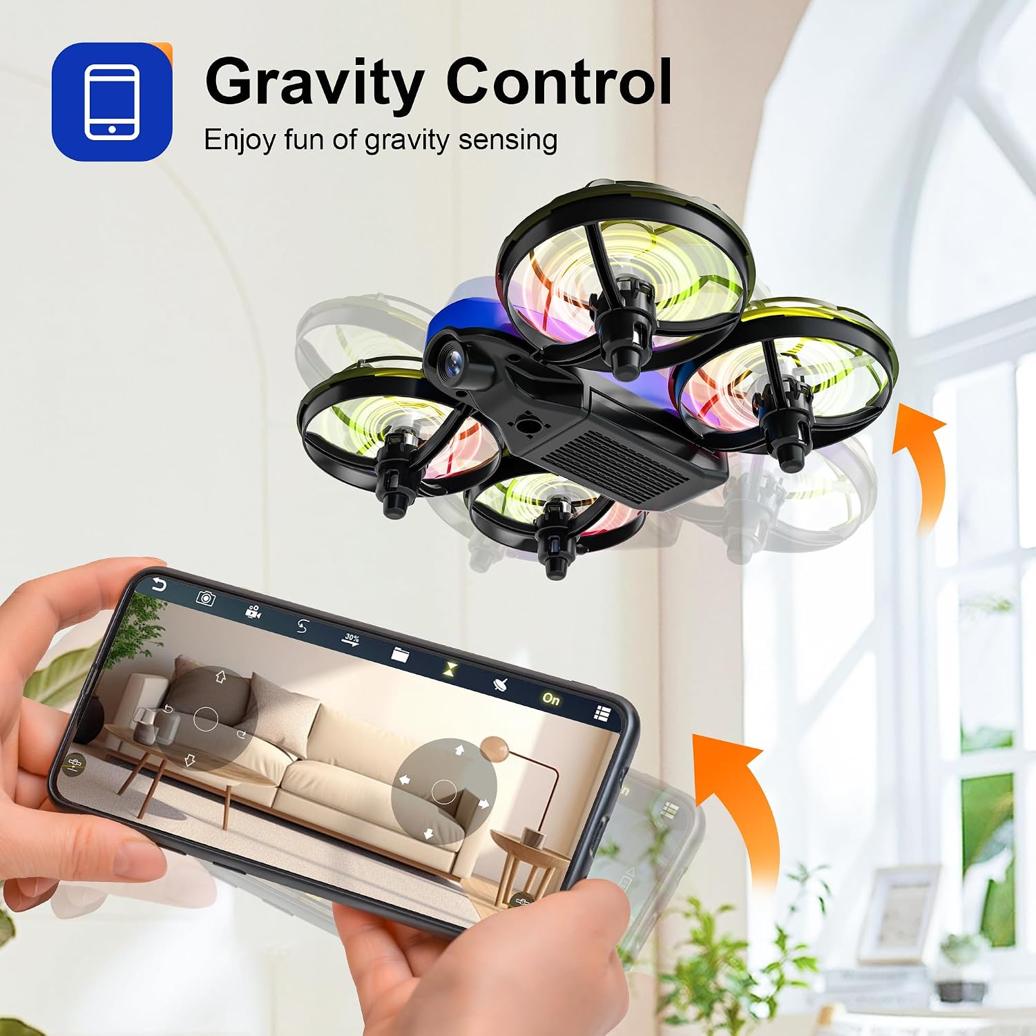 Drones for Kids with Camera,Rc Drone Indoor Small Helicopter,Birthday Gifts for Boys and Girls Beginners Friendly,Mini Quadcopter Toy With 2 Batteries,Propeller Protect,Altitude Hold — image 6 of 6