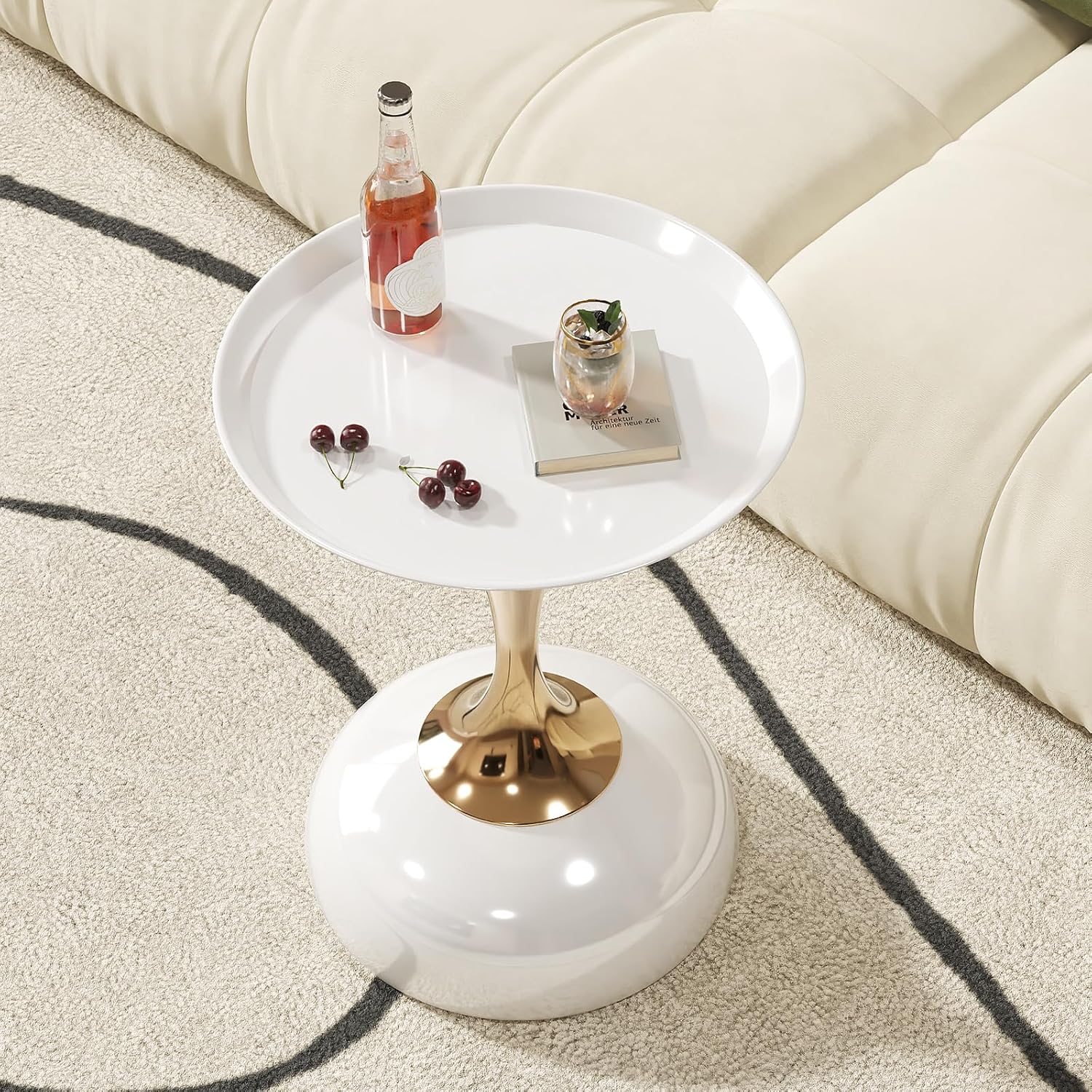 Small White Round Side Table with Gold Pedestal Base - Modern Chic Accent End Table for Living Room, Bedroom & Office Spaces — image 5 of 8