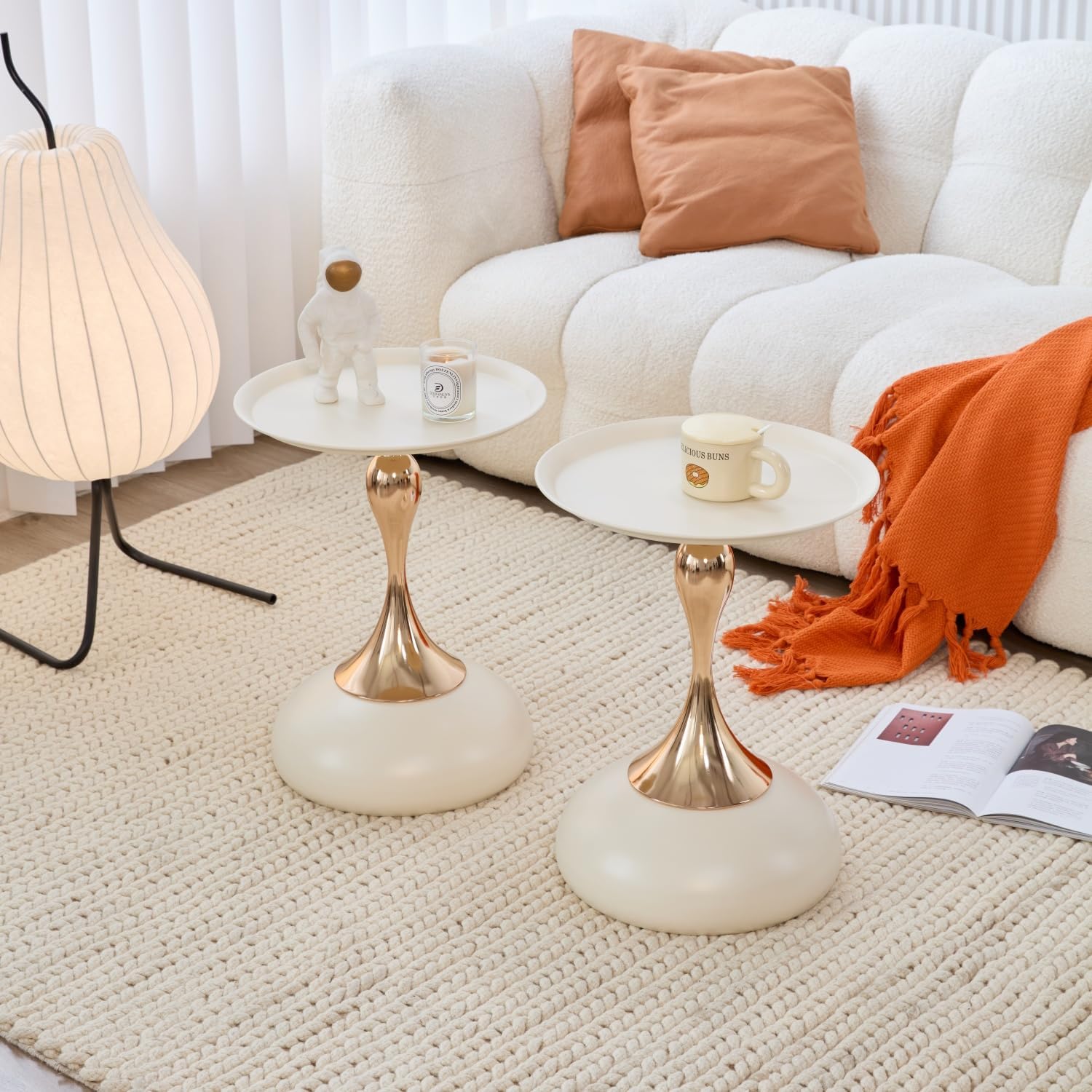 Small White Round Side Table with Gold Pedestal Base - Modern Chic Accent End Table for Living Room, Bedroom & Office Spaces — image 8 of 8