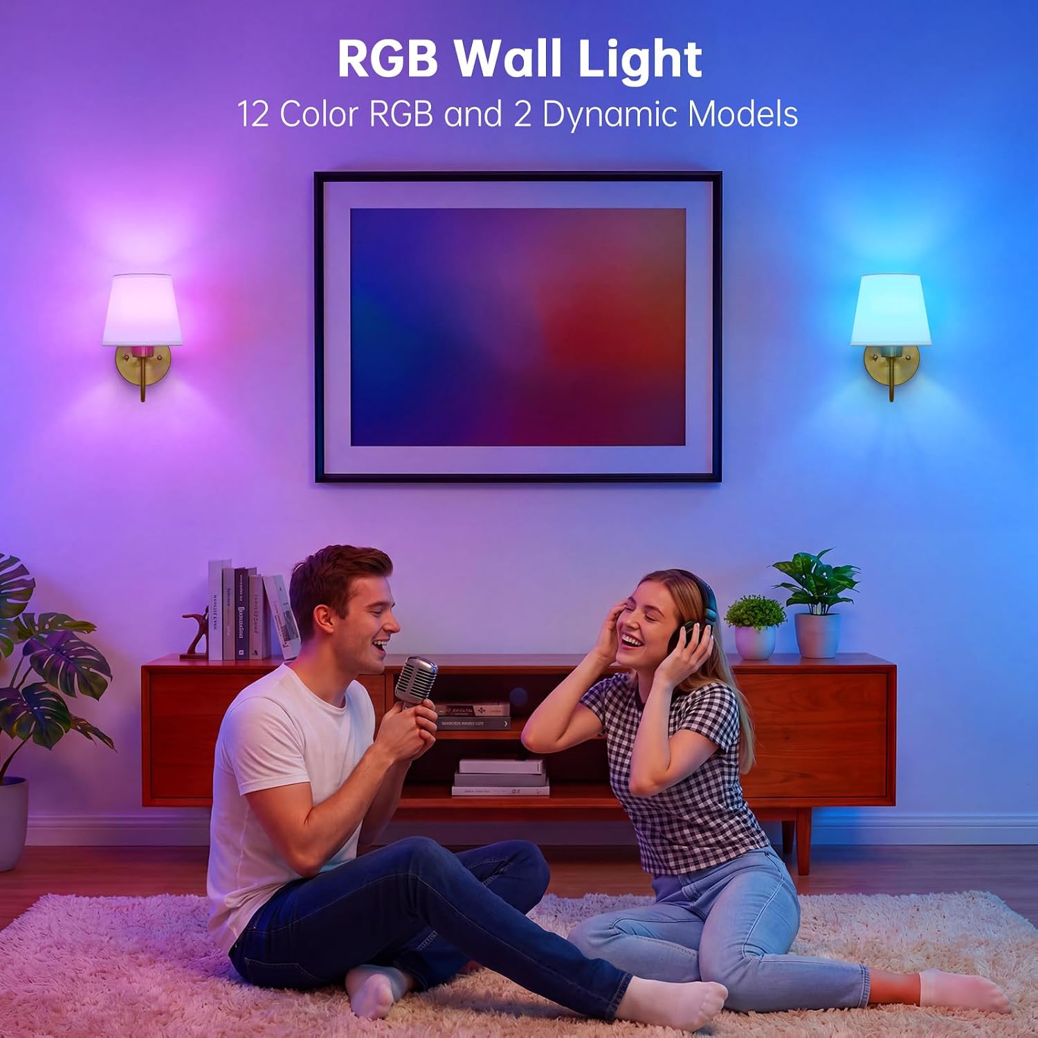 Battery Operated Wall Sconces Set of 2, Gold Rechargeable Wall Lights with 10000mAh Dimmable Bulbs & Remote Control, 15 Colors Wireless Wall Lamps for Bedroom Living Room Hallway — image 3 of 10