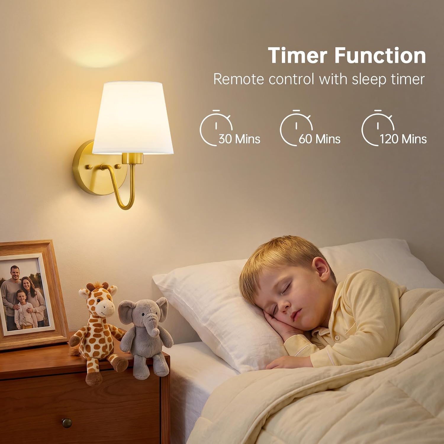Battery Operated Wall Sconces Set of 2, Gold Rechargeable Wall Lights with 10000mAh Dimmable Bulbs & Remote Control, 15 Colors Wireless Wall Lamps for Bedroom Living Room Hallway — image 5 of 10