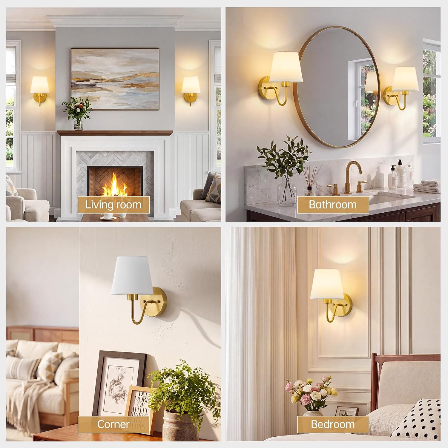 Battery Operated Wall Sconces Set of 2, Gold Rechargeable Wall Lights with 10000mAh Dimmable Bulbs & Remote Control, 15 Colors Wireless Wall Lamps for Bedroom Living Room Hallway — image 9 of 10