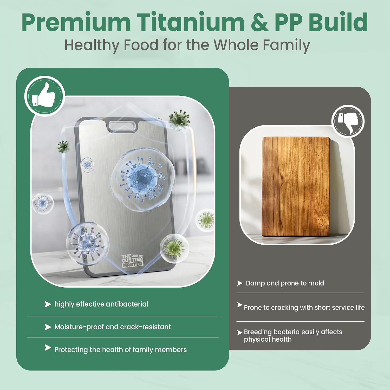 Titanium Cutting Board for Kitchen – 2 in 1 Pure Titanium & Organic Wheat Straw Double Sided Chopping Board with Juice Groove, Garlic Grinder, Wall Holder – 15×10.4 Inch Non Slip — image 4 of 8