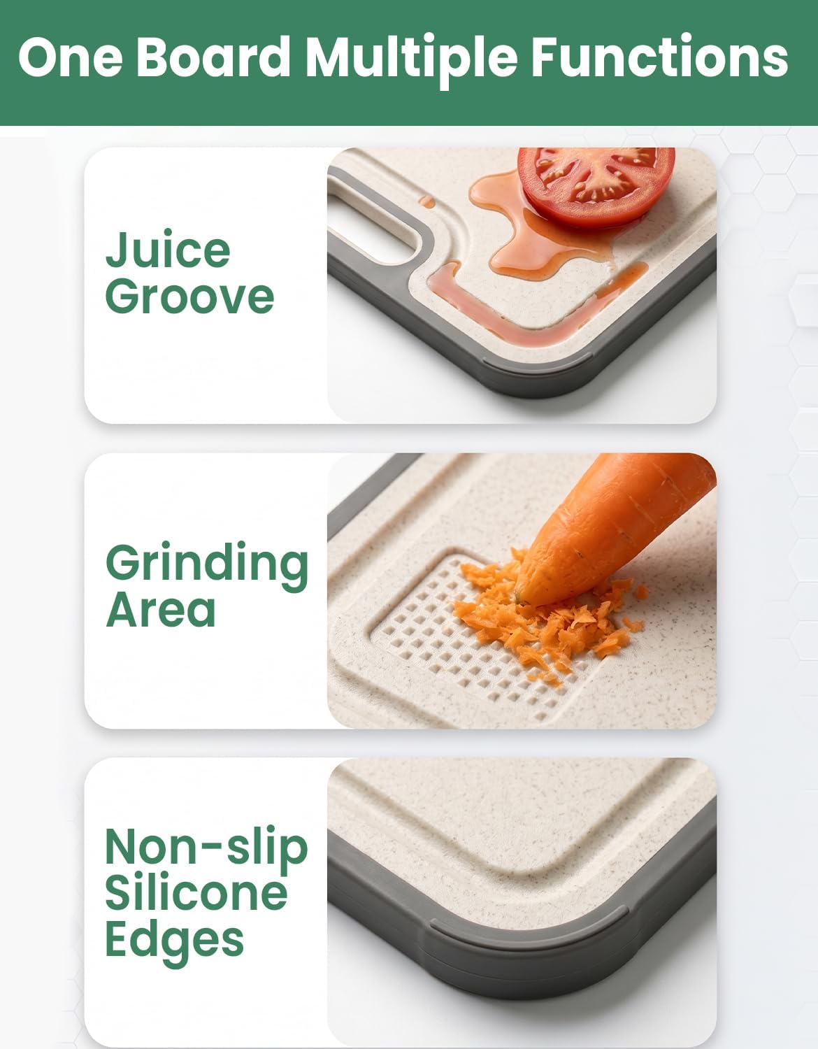 Titanium Cutting Board for Kitchen – 2 in 1 Pure Titanium & Organic Wheat Straw Double Sided Chopping Board with Juice Groove, Garlic Grinder, Wall Holder – 15×10.4 Inch Non Slip — image 6 of 8