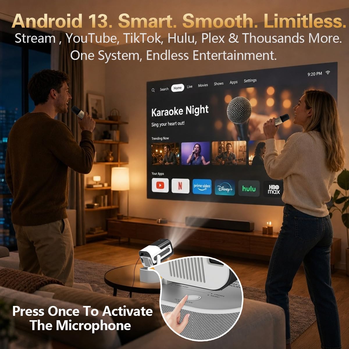 Mini Projector with WiFi and Bluetooth, 2 Microphones, 180 ANSI Lumens, 4K — image 2 of 9