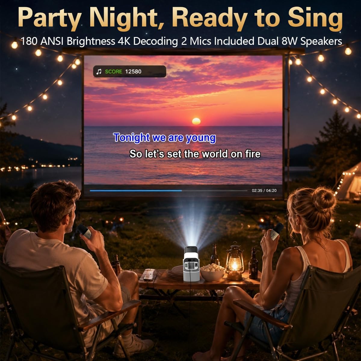 Mini Projector with WiFi and Bluetooth, 2 Microphones, 180 ANSI Lumens, 4K — image 3 of 9