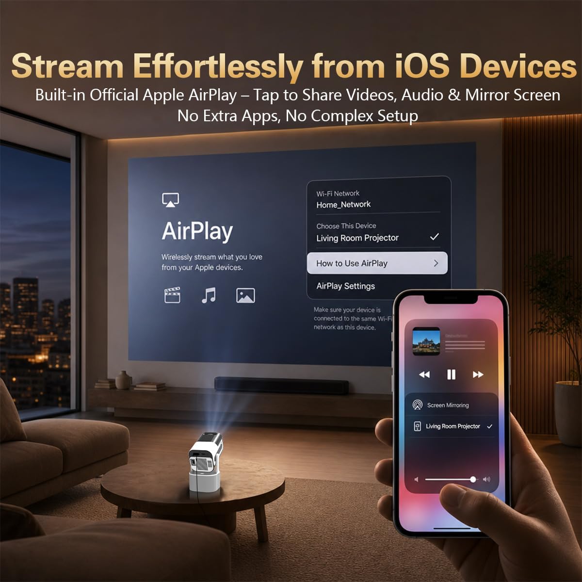 Mini Projector with WiFi and Bluetooth, 2 Microphones, 180 ANSI Lumens, 4K — image 4 of 9