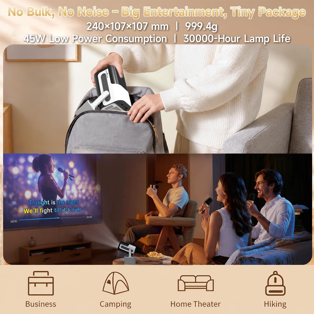 Mini Projector with WiFi and Bluetooth, 2 Microphones, 180 ANSI Lumens, 4K — image 7 of 9