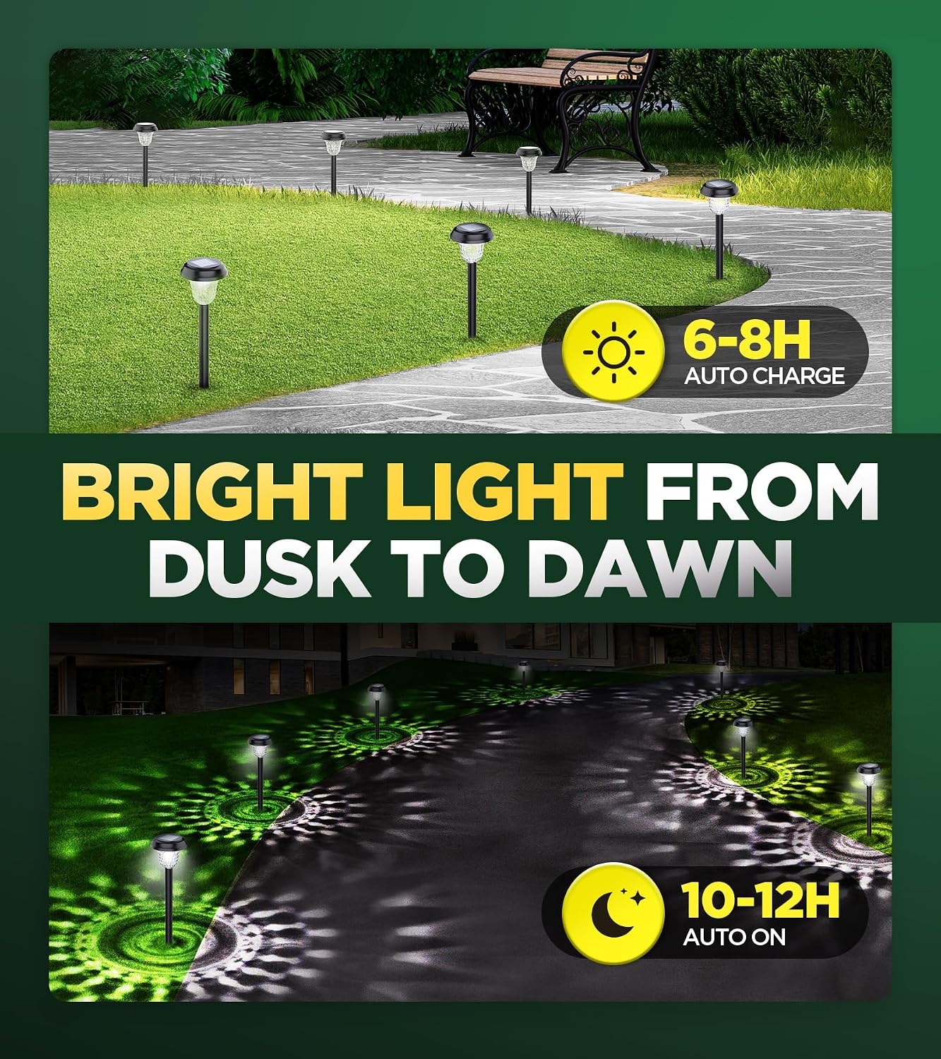10 Pack Ultra Bright Solar Lights Outdoor Waterproof, from Dusk to Dawn Up to 12H Outdoor Solar Lights, Auto On/Off Solar Powered Garden Pathway Lights, Landscape Lighting Decorative for Yard, Patio — image 5 of 7