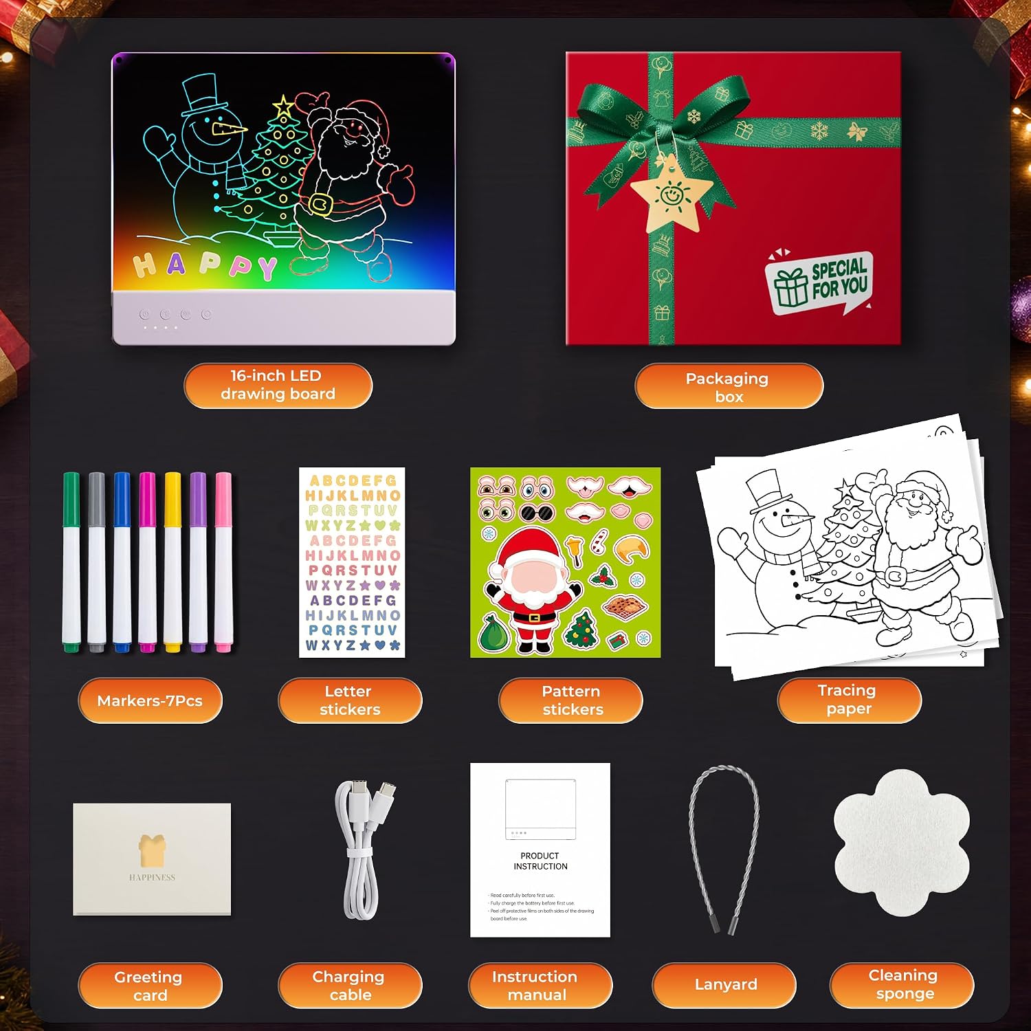 LED Drawing Board for Kids, 16" Rechargeable DIY Light Up Drawing Tablet — image 9 of 10